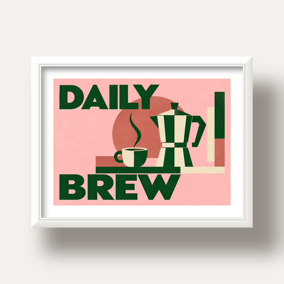 Retro Minimal Moka Pot Poster – DAILY BREW Kahve Sanatı — beyaz derin çerçeveli paspartulu
