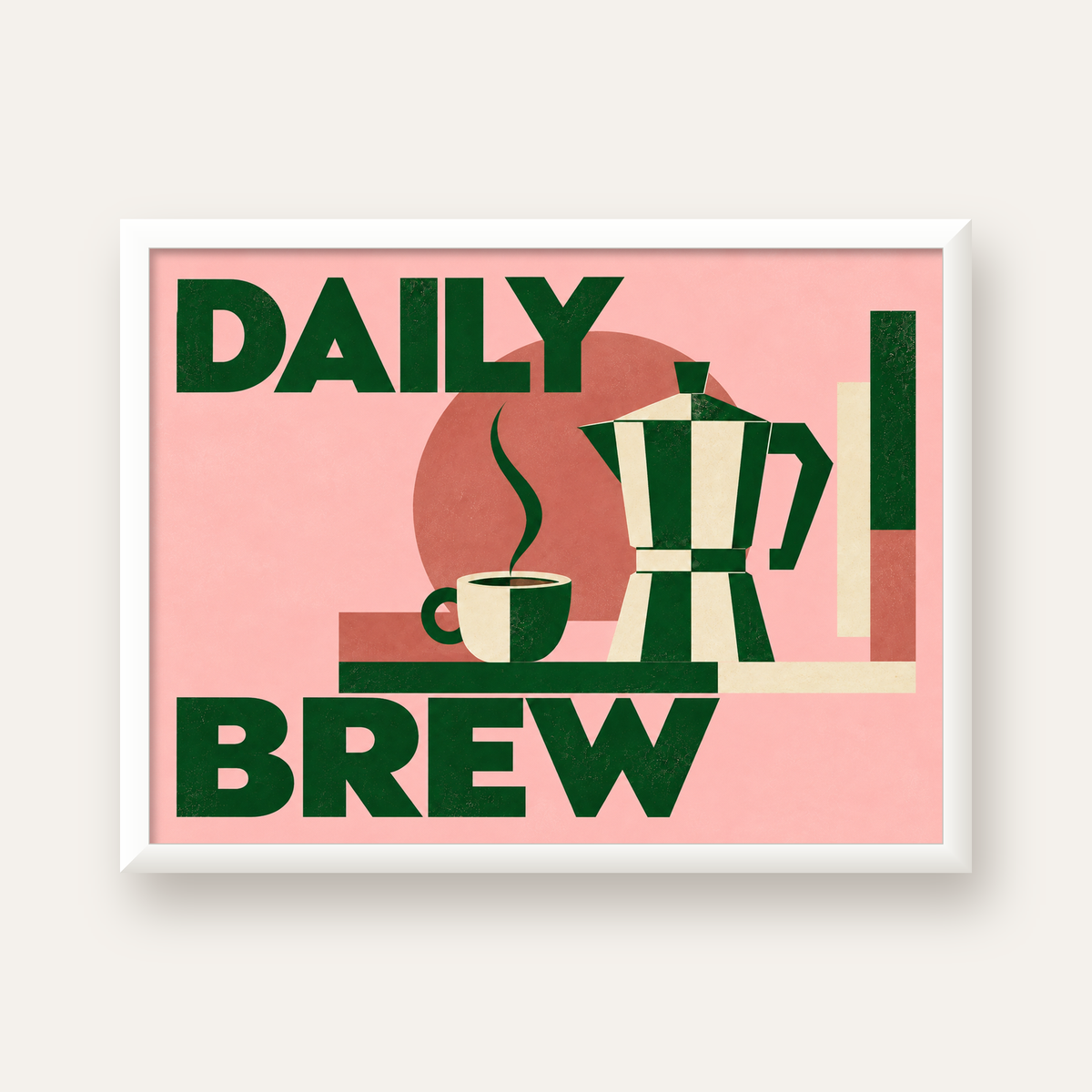 Retro Minimal Moka Pot Poster – DAILY BREW Kahve Sanatı — beyaz çerçeveli yatay poster