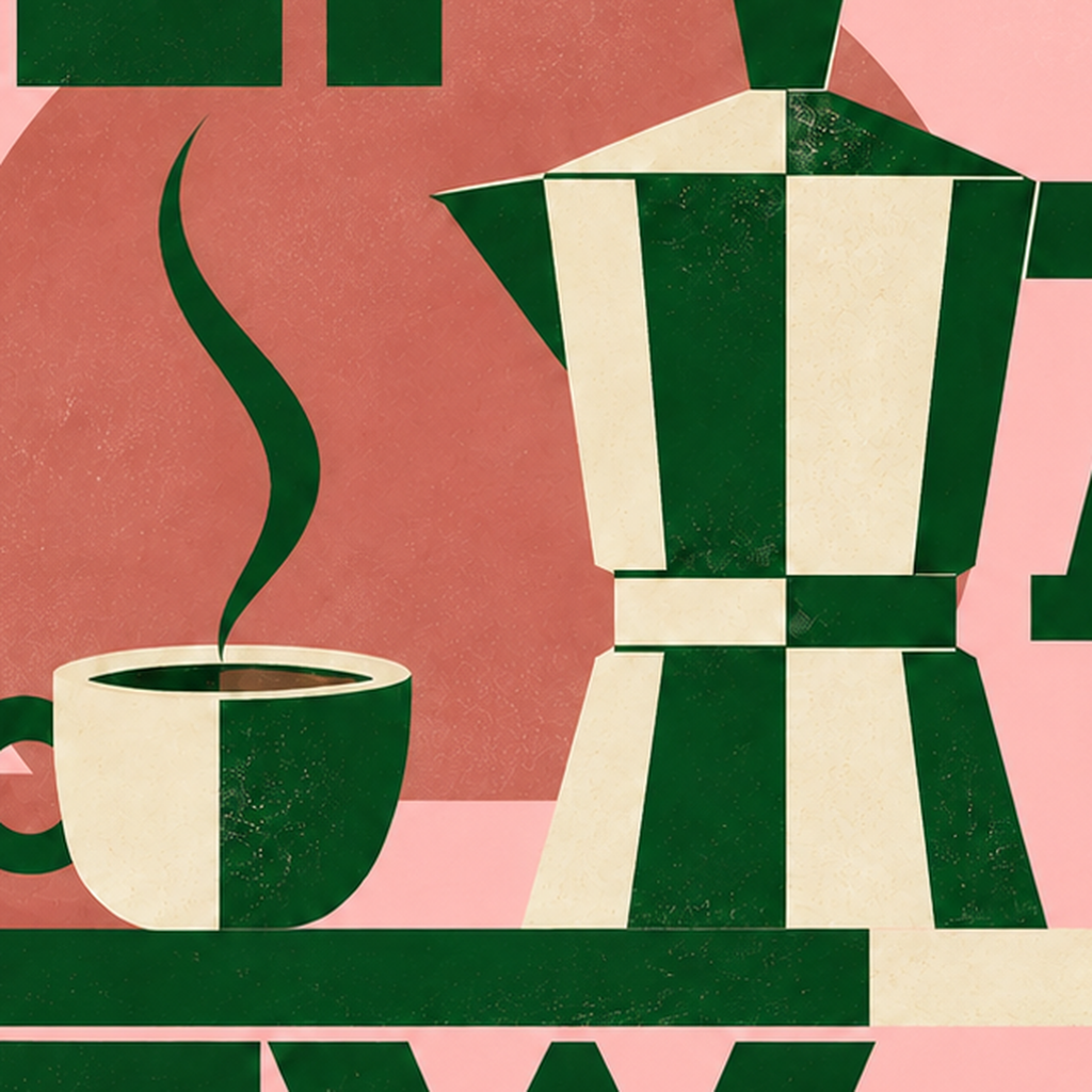 Retro Minimal Moka Pot Poster – DAILY BREW Kahve Sanatı — baskının yakın çekimi, kâğıt dokusu ve renk detayı