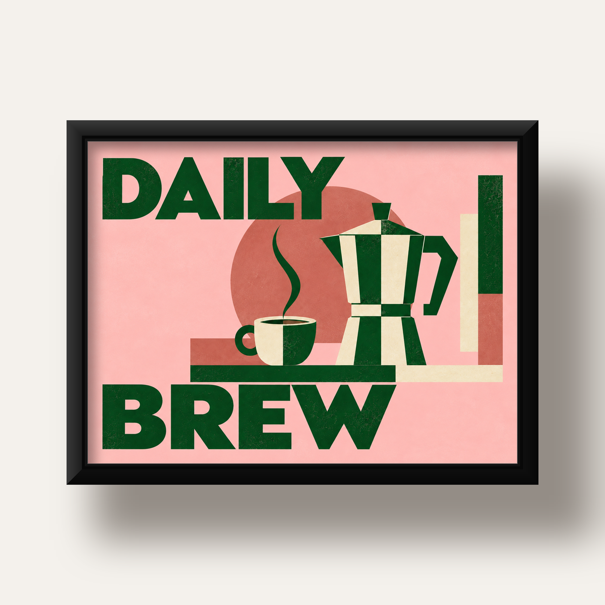 Retro Minimal Moka Pot Poster – DAILY BREW Kahve Sanatı — siyah derin çerçeveli