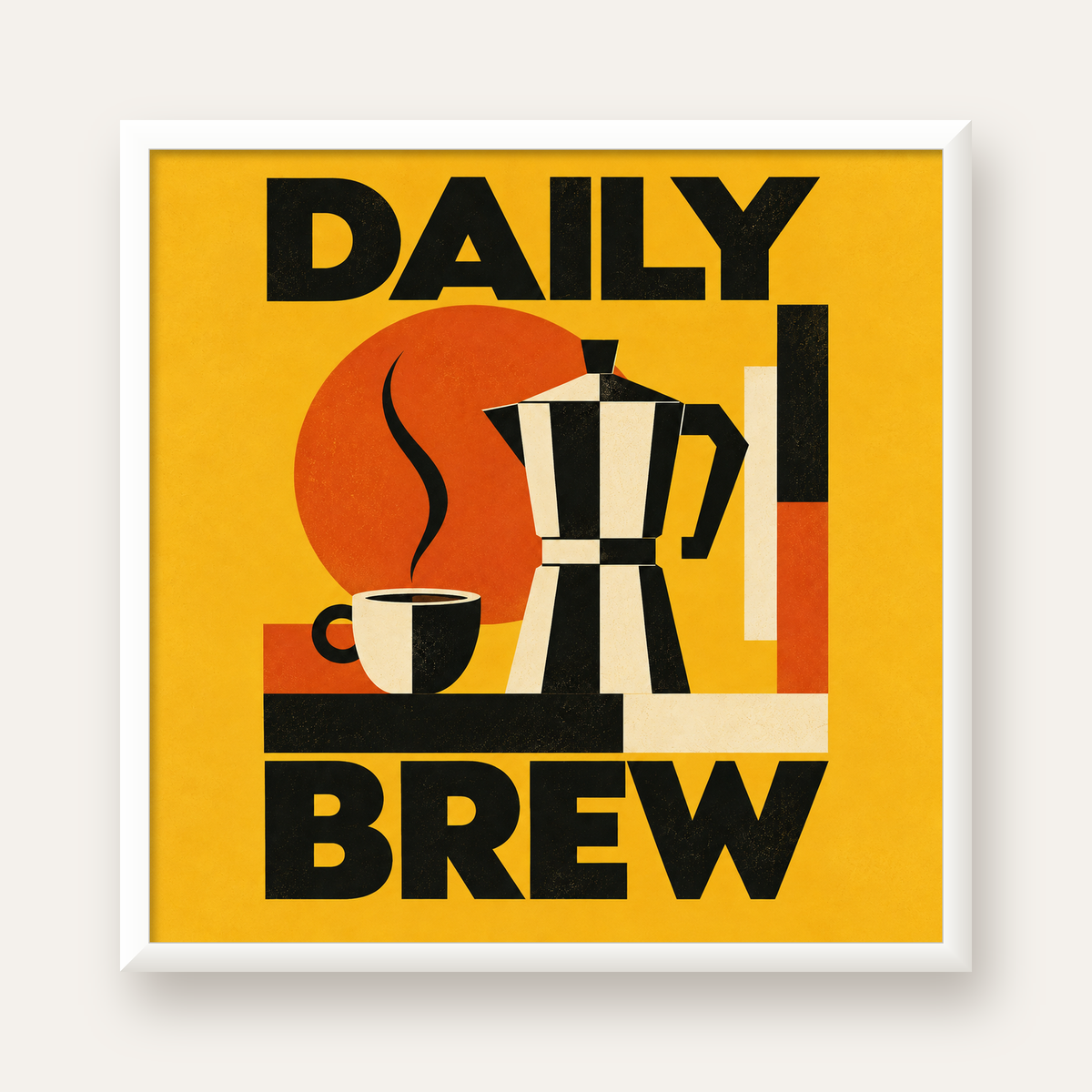 Retro Kahve Temalı Moka Pot Poster – Geometrik Dijital Sanat — beyaz çerçeveli kare poster