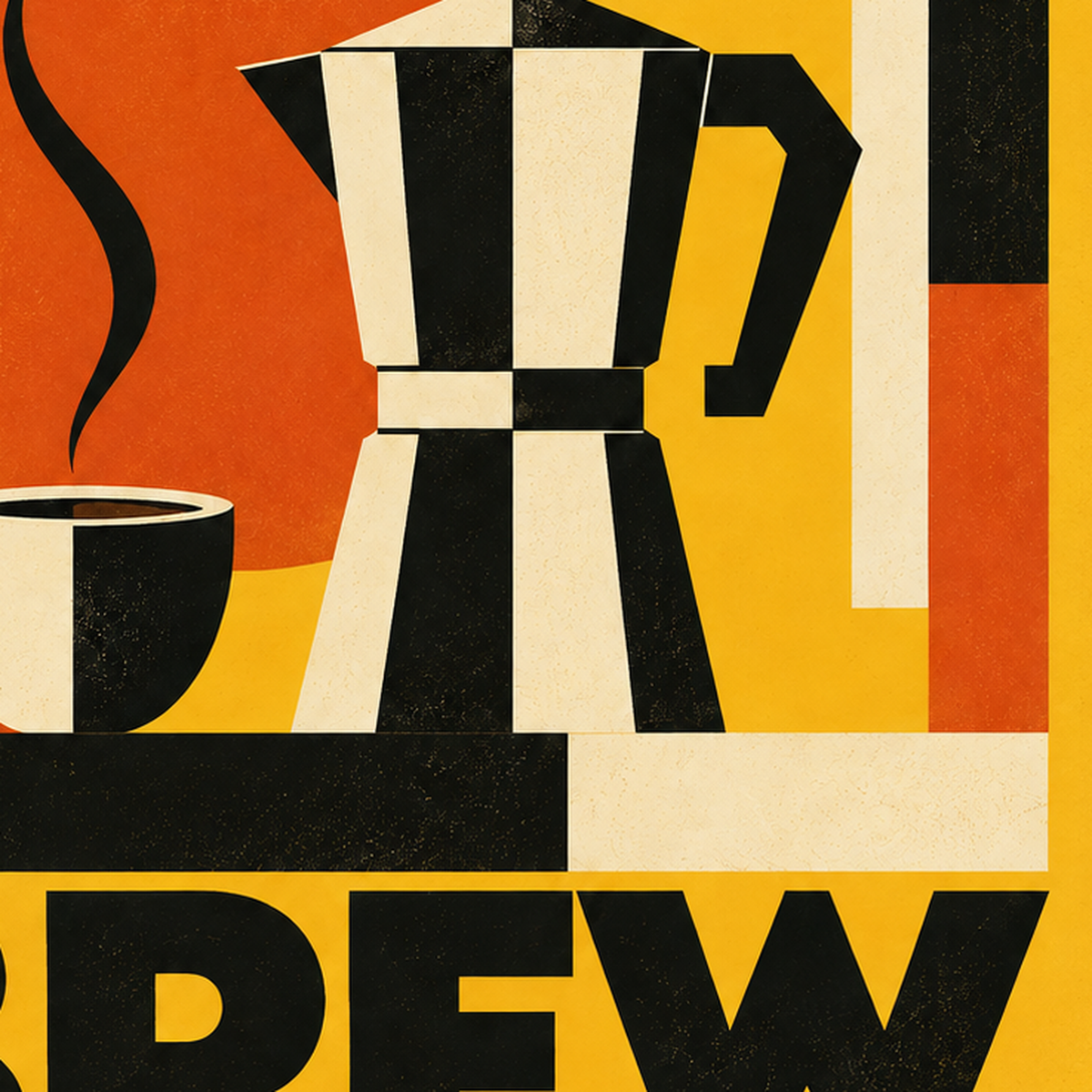Retro Kahve Temalı Moka Pot Poster – Geometrik Dijital Sanat — baskının yakın çekimi, kâğıt dokusu ve renk detayı