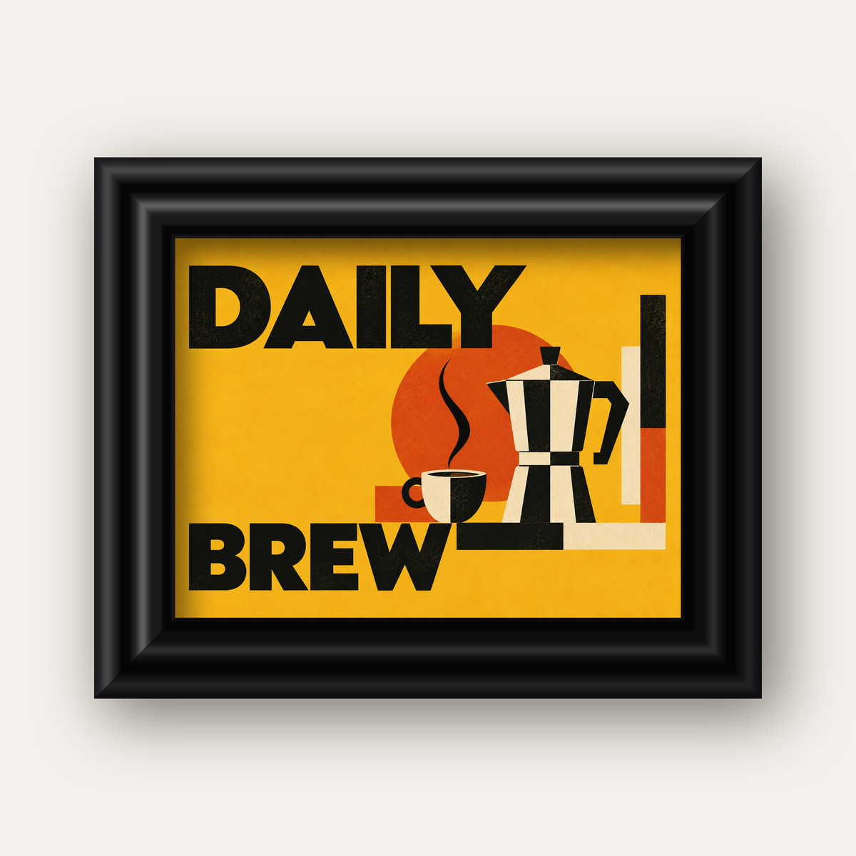 Retro Kahve Temalı Moka Pot Poster – Geometrik Dijital Sanat — siyah galeri çerçeveli