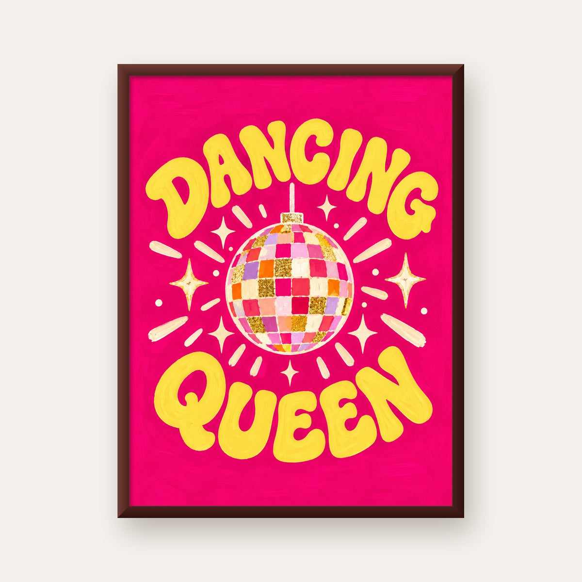 Dancing Queen Disco Topu Poster - Renkli ve Enerjik Duvar Dekoru — ceviz çerçeveli