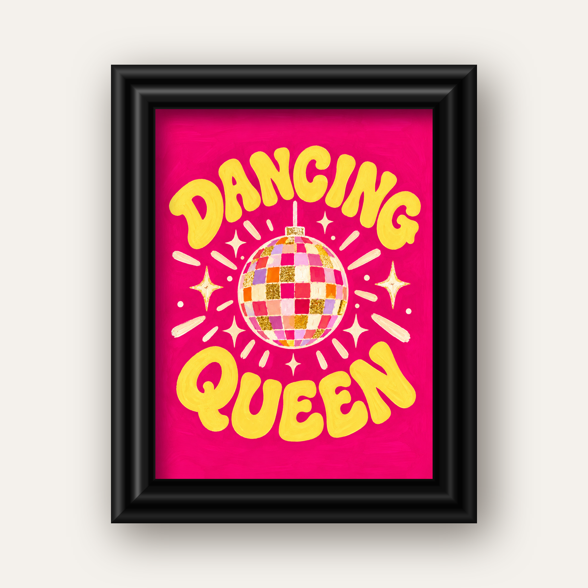 Dancing Queen Disco Topu Poster - Renkli ve Enerjik Duvar Dekoru — siyah galeri çerçeveli