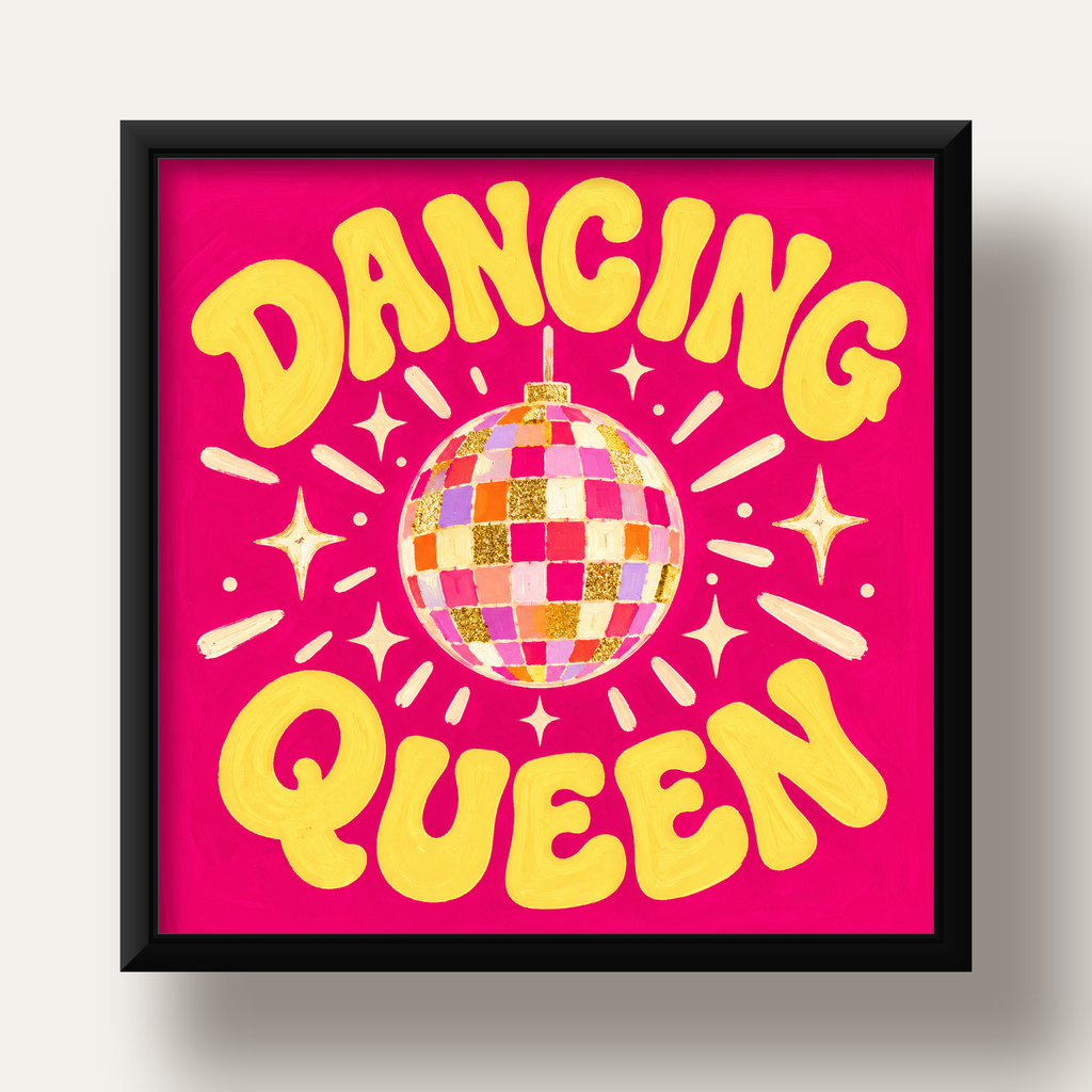 Dancing Queen Disco Topu Poster - Renkli ve Enerjik Duvar Dekoru — siyah derin çerçeveli