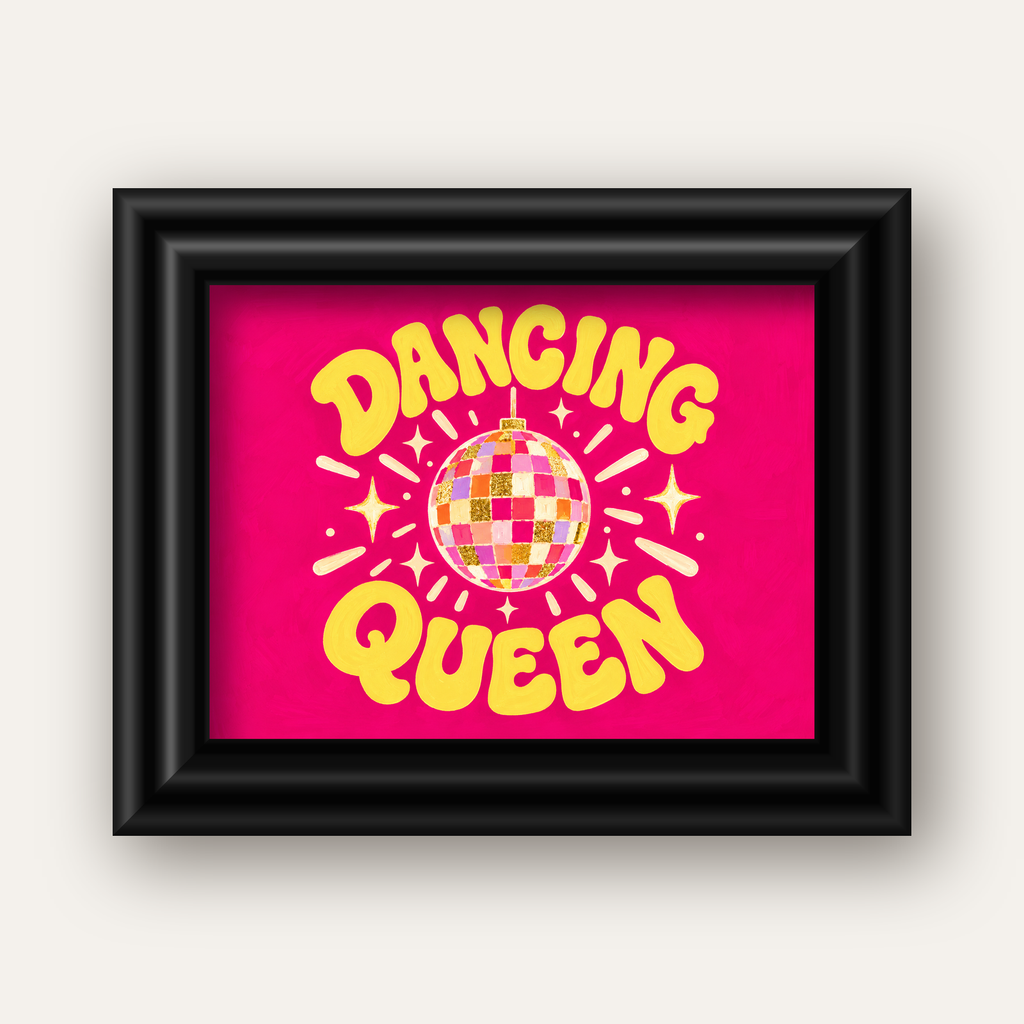 Dancing Queen Disco Topu Poster - Renkli ve Enerjik Duvar Dekoru — siyah galeri çerçeveli