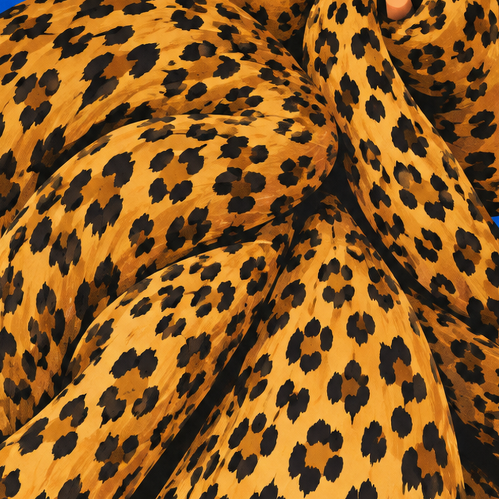 Leopar Desenli Moda Kadın İllüstrasyon Sanat Posteri — baskının yakın çekimi, kâğıt dokusu ve renk detayı