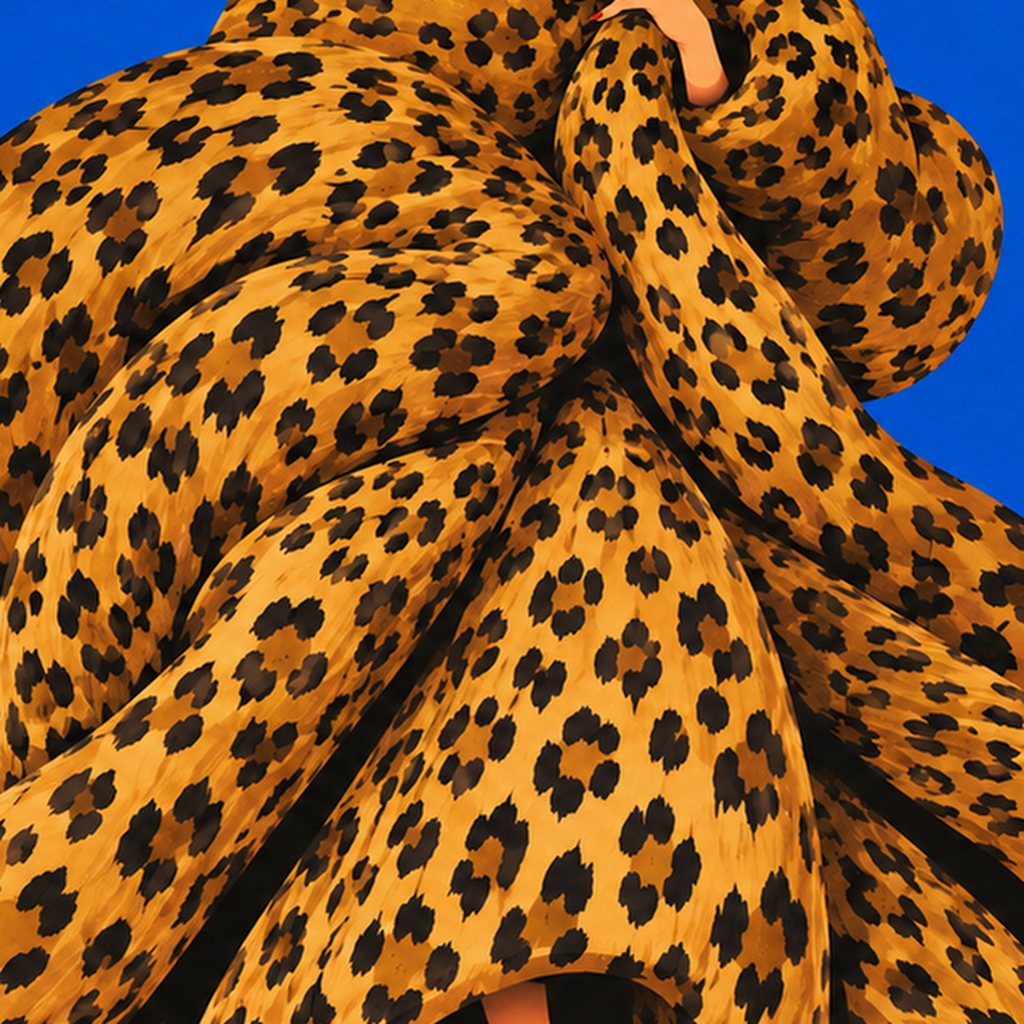 Leopar Desenli Moda Kadın İllüstrasyon Sanat Posteri — baskının yakın çekimi, kâğıt dokusu ve renk detayı