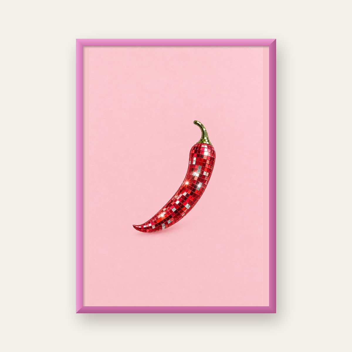 Disco Biber Poster – Dijital Kolaj Eğlenceli Duvar Dekoru — pembe çerçeveli