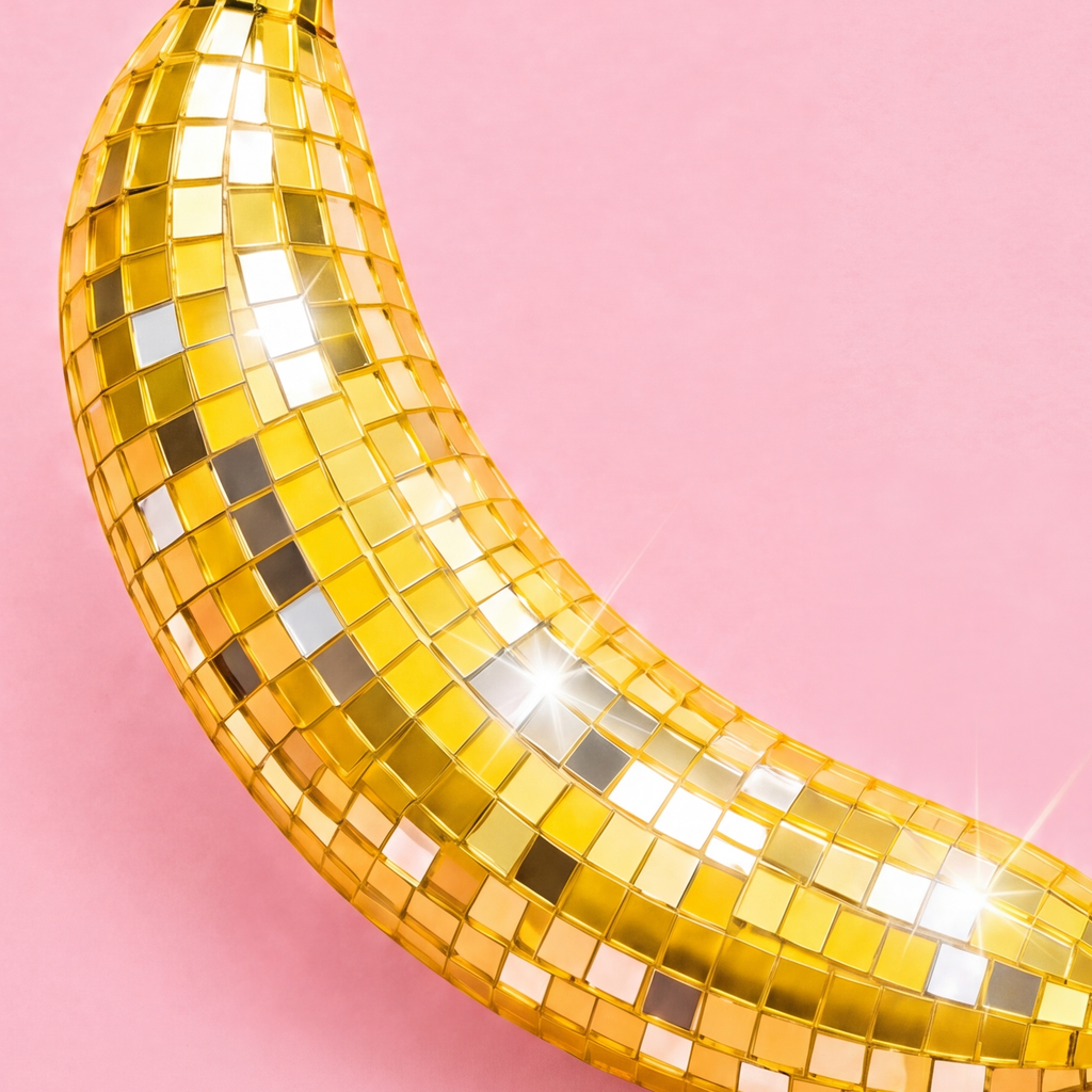 Disco Muzlu Pop Sanat Poster – Pembe Minimal Kolaj Baskı — baskının yakın çekimi, kâğıt dokusu ve renk detayı