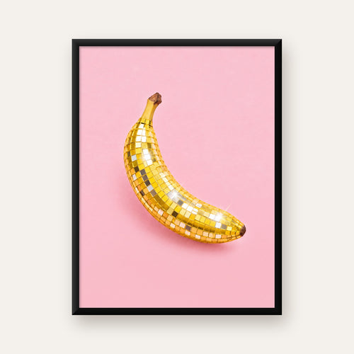 Disco Muzlu Pop Sanat Poster – Pembe Minimal Kolaj Baskı — Dikey baskı, düz siyah çerçeveli duvar posteri
