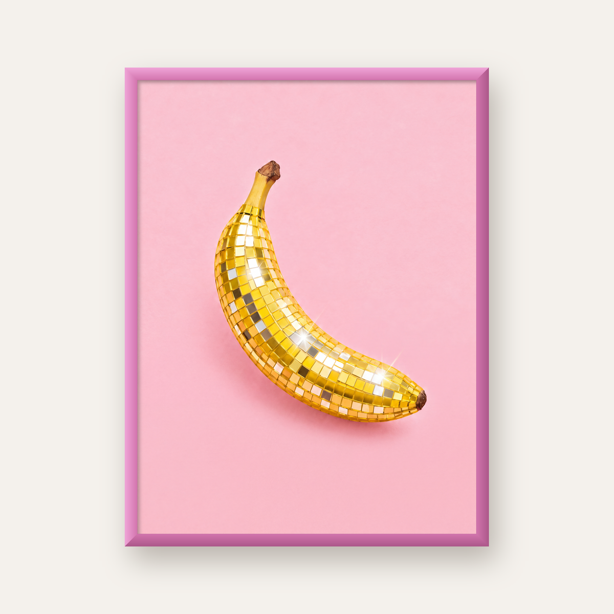 Disco Muzlu Pop Sanat Poster – Pembe Minimal Kolaj Baskı — pembe çerçeveli