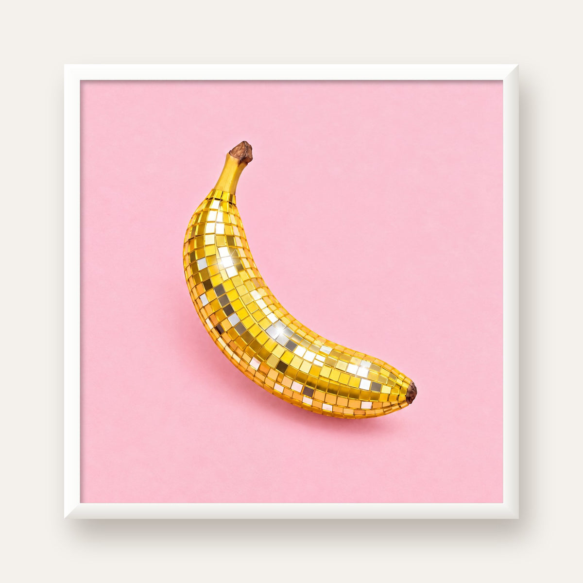 Disco Muzlu Pop Sanat Poster – Pembe Minimal Kolaj Baskı — beyaz çerçeveli kare poster