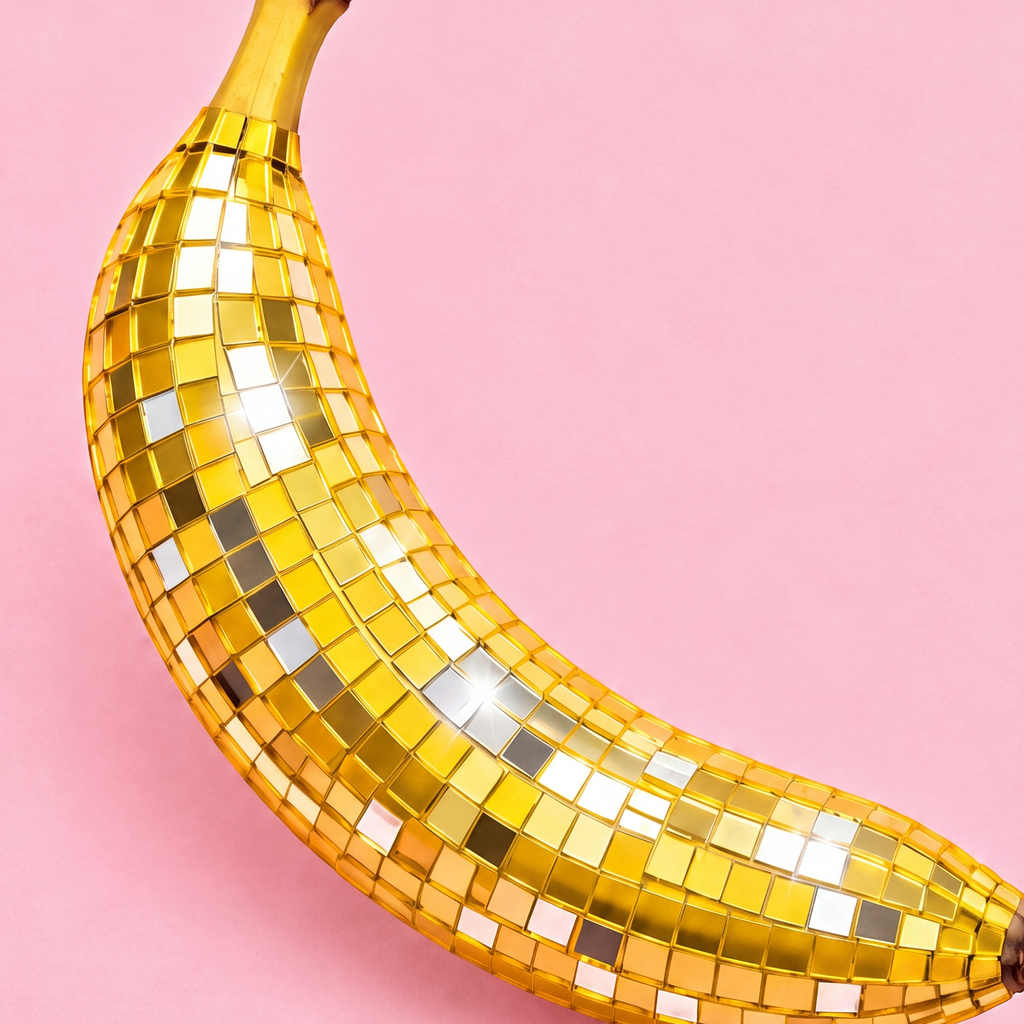 Disco Muzlu Pop Sanat Poster – Pembe Minimal Kolaj Baskı — baskının yakın çekimi, kâğıt dokusu ve renk detayı