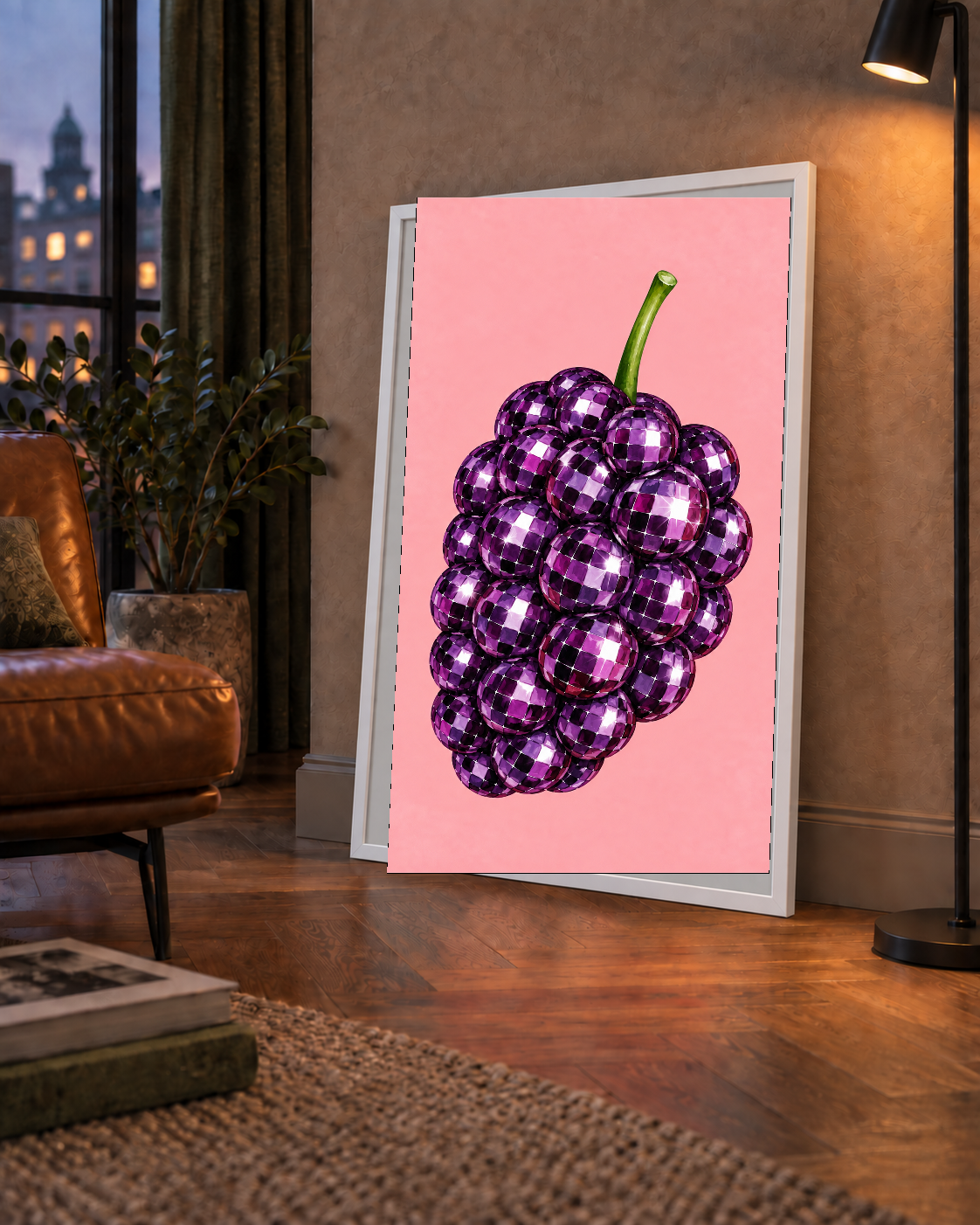 Disco Toplu Böğürtlen Poster – Pembe Zeminde Pop Art Duvar Dekoru