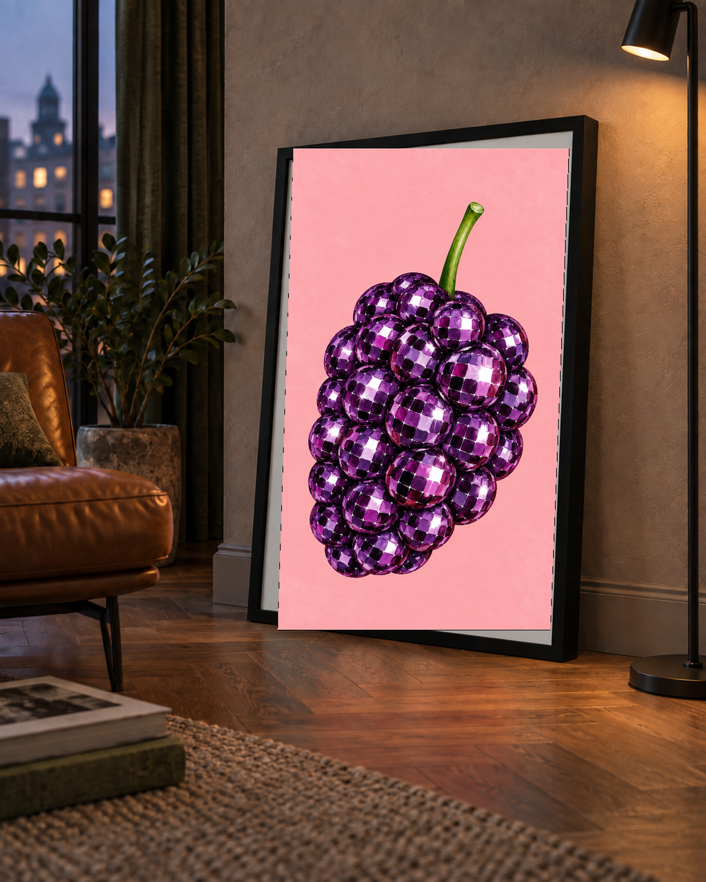 Disco Toplu Böğürtlen Poster – Pembe Zeminde Pop Art Duvar Dekoru