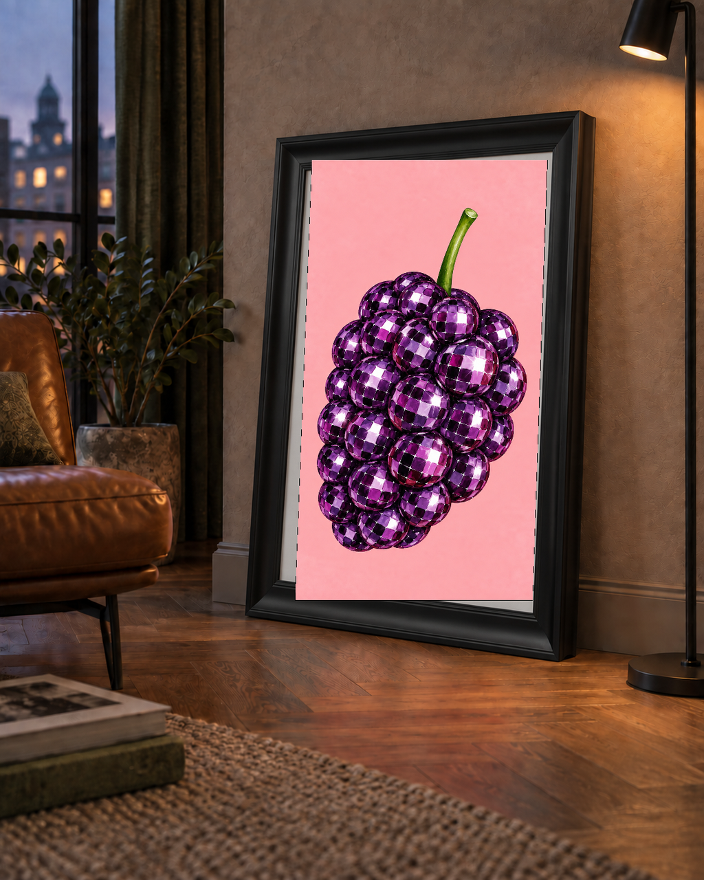 Disco Toplu Böğürtlen Poster – Pembe Zeminde Pop Art Duvar Dekoru