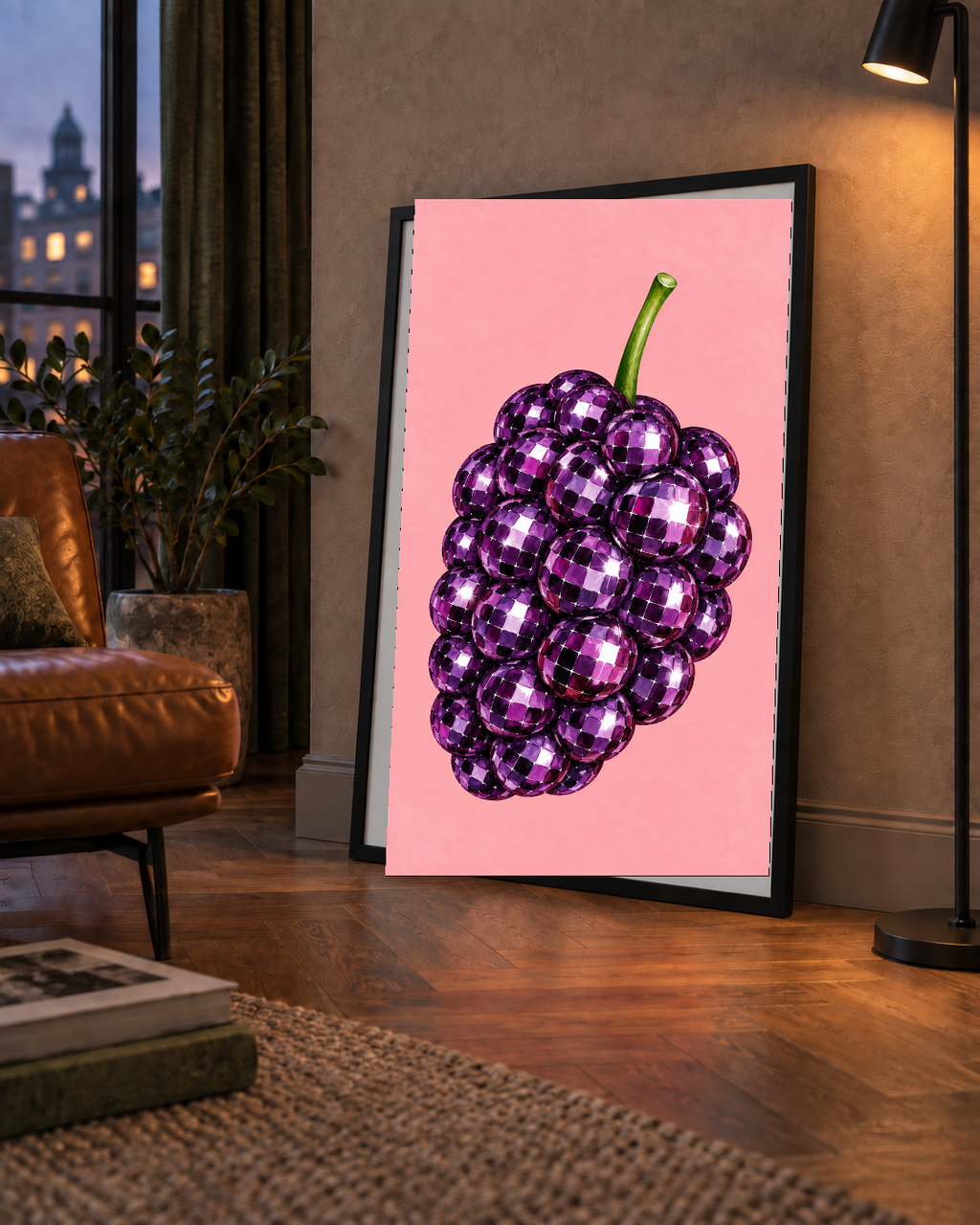 Disco Toplu Böğürtlen Poster – Pembe Zeminde Pop Art Duvar Dekoru