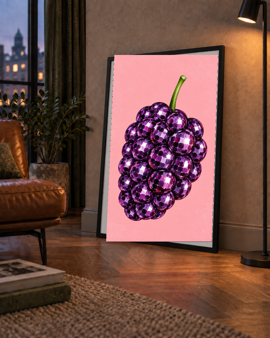 Disco Toplu Böğürtlen Poster – Pembe Zeminde Pop Art Duvar Dekoru