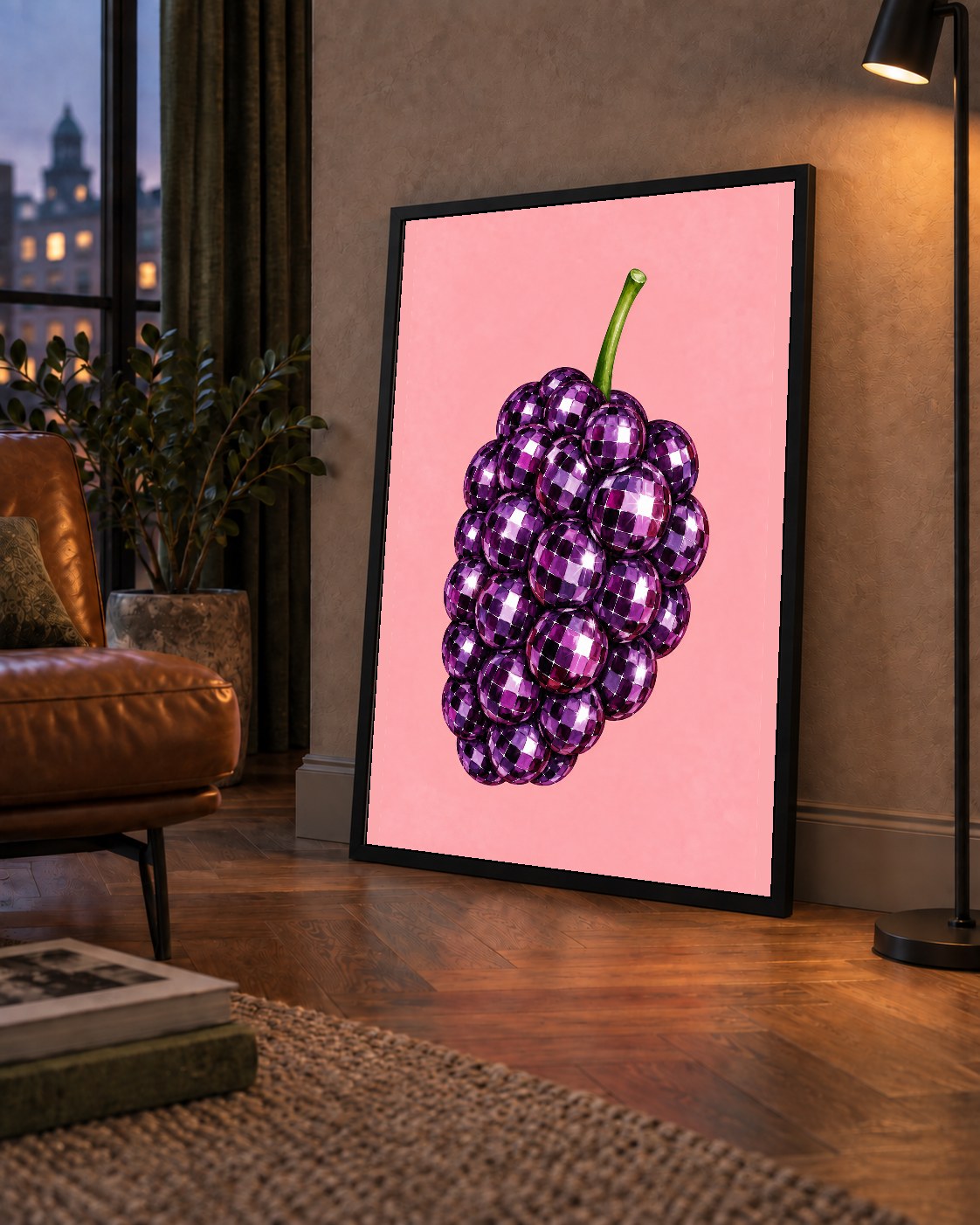 Disco Toplu Böğürtlen Poster – Pembe Zeminde Pop Art Duvar Dekoru