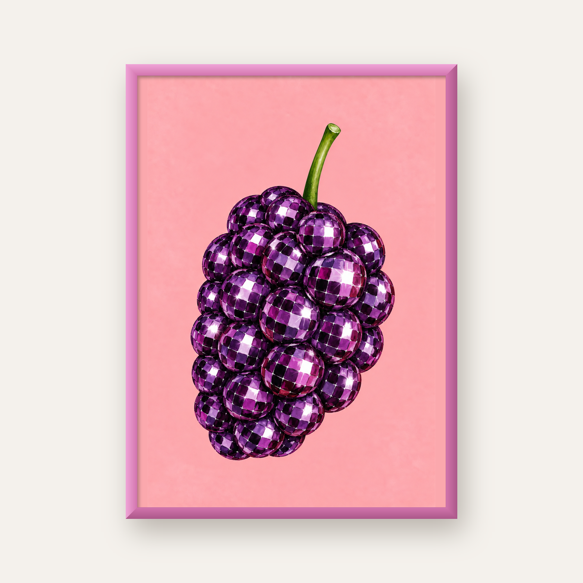 Disco Toplu Böğürtlen Poster – Pembe Zeminde Pop Art Duvar Dekoru — pembe çerçeveli