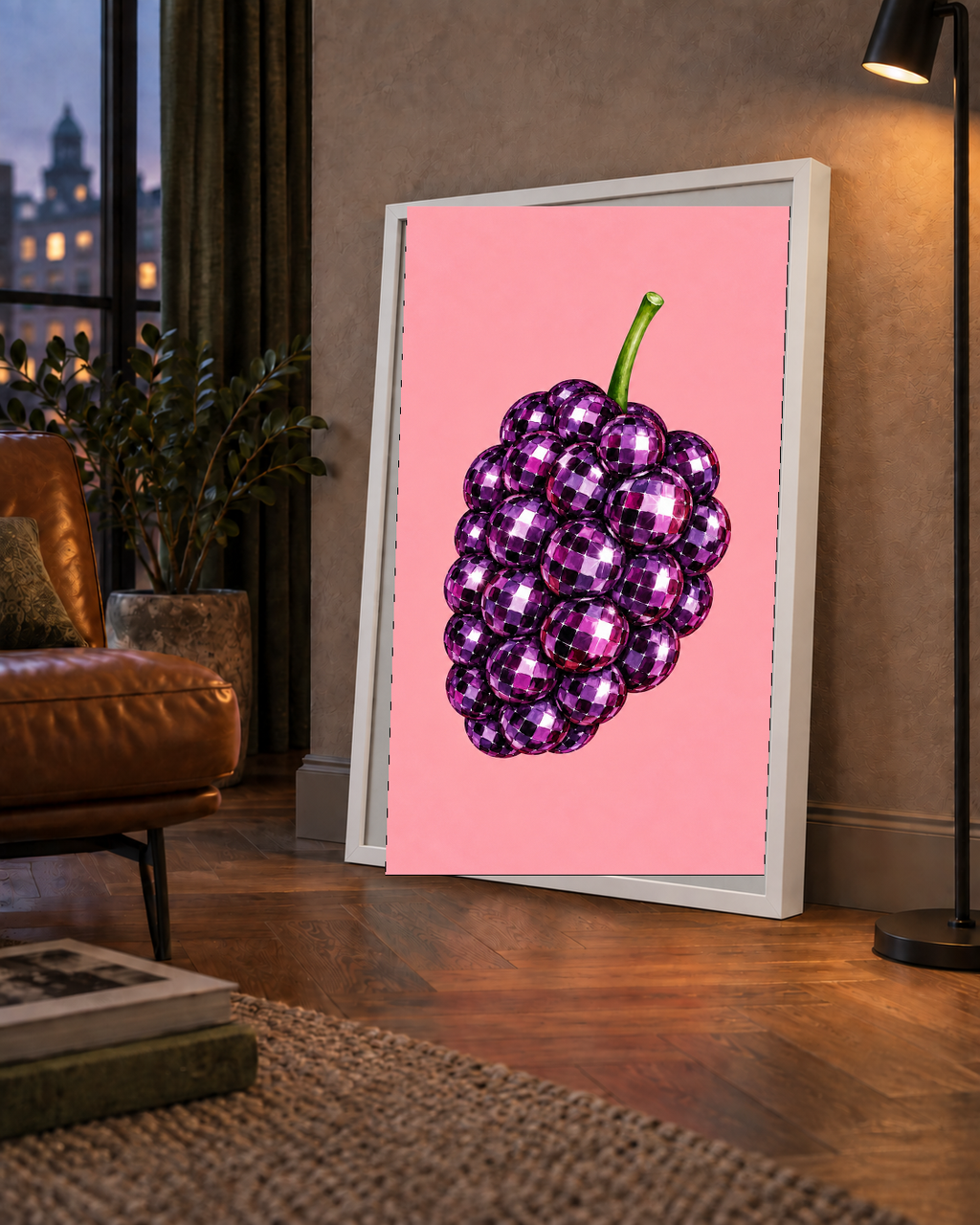 Disco Toplu Böğürtlen Poster – Pembe Zeminde Pop Art Duvar Dekoru
