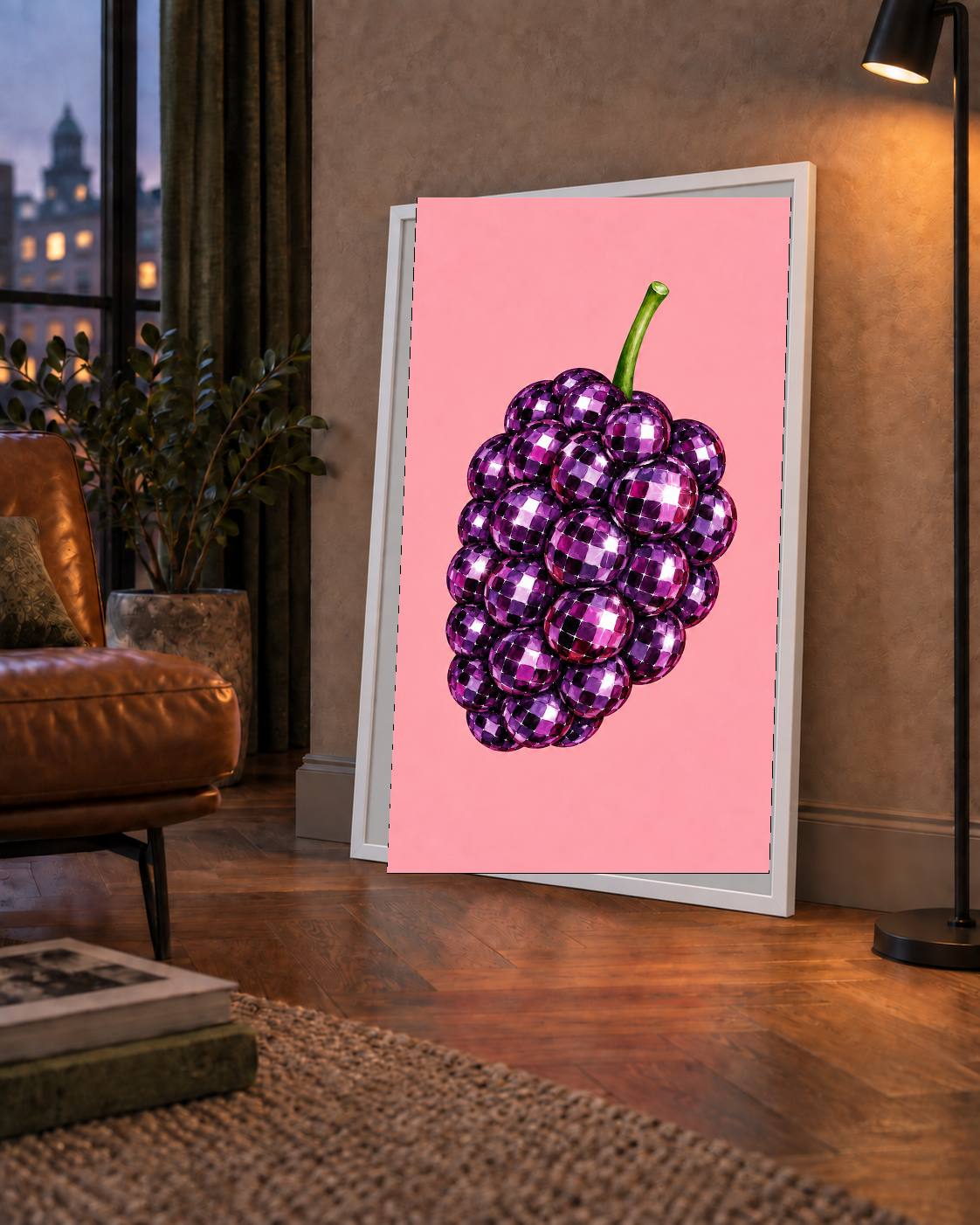 Disco Toplu Böğürtlen Poster – Pembe Zeminde Pop Art Duvar Dekoru