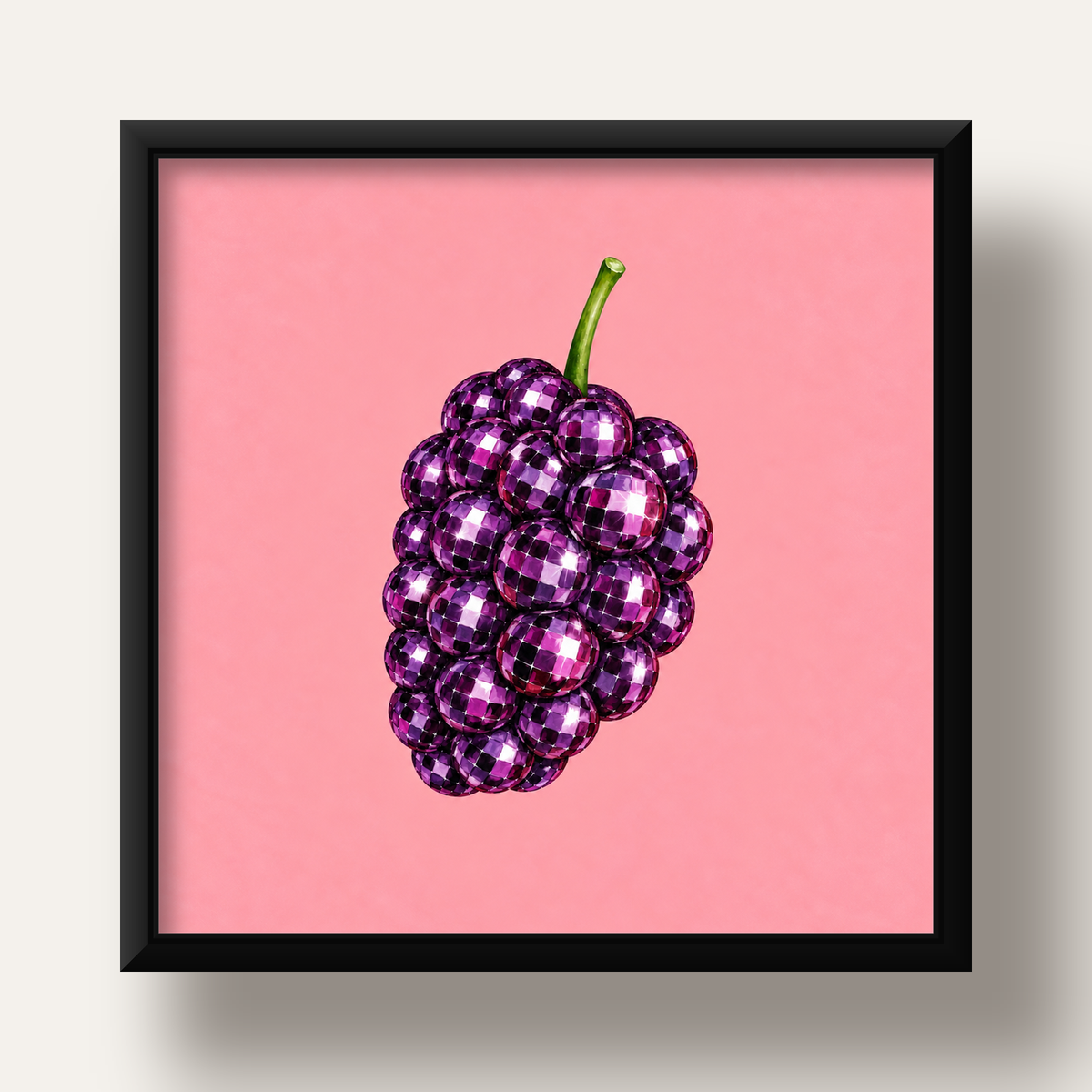 Disco Toplu Böğürtlen Poster – Pembe Zeminde Pop Art Duvar Dekoru — siyah derin çerçeveli