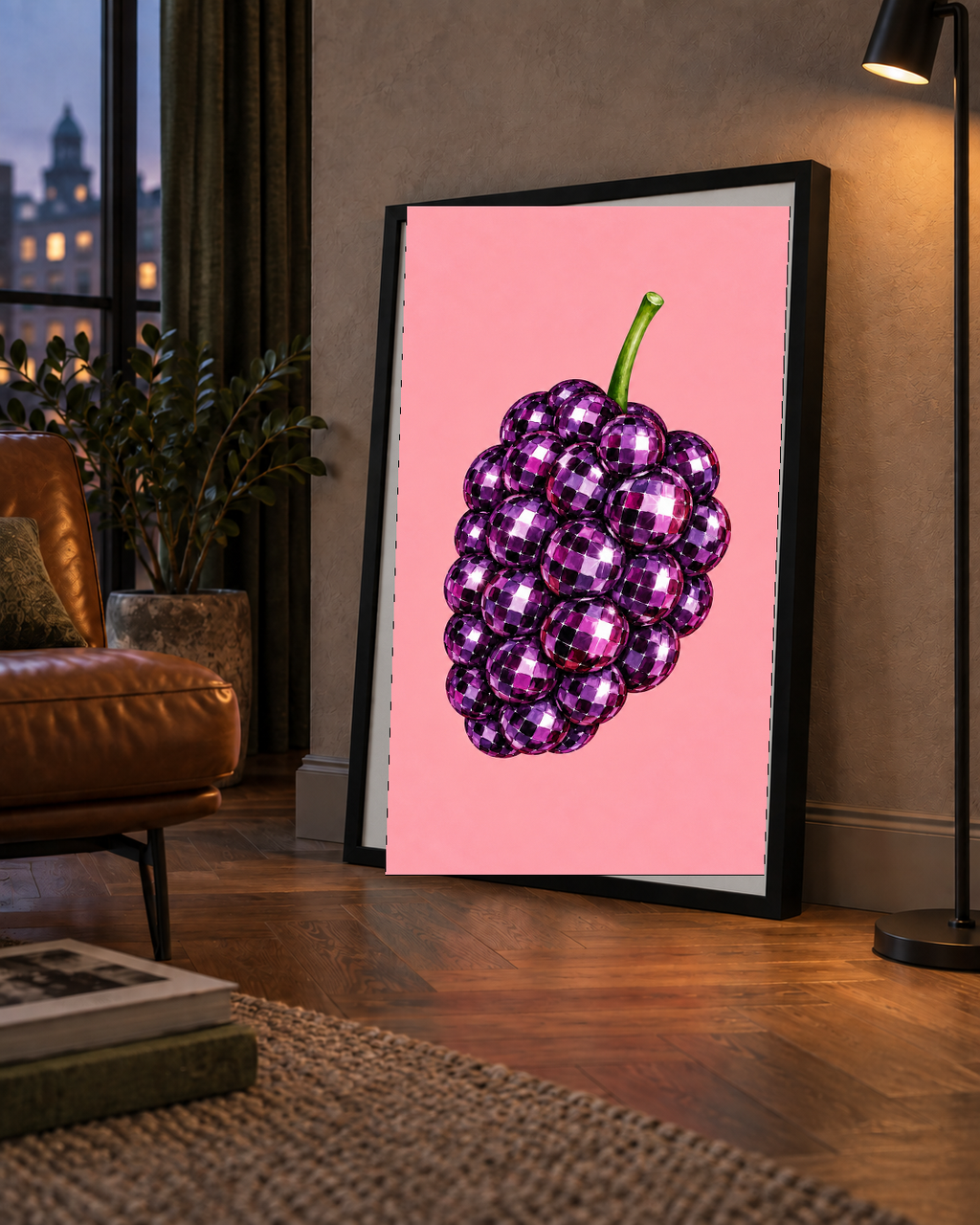 Disco Toplu Böğürtlen Poster – Pembe Zeminde Pop Art Duvar Dekoru