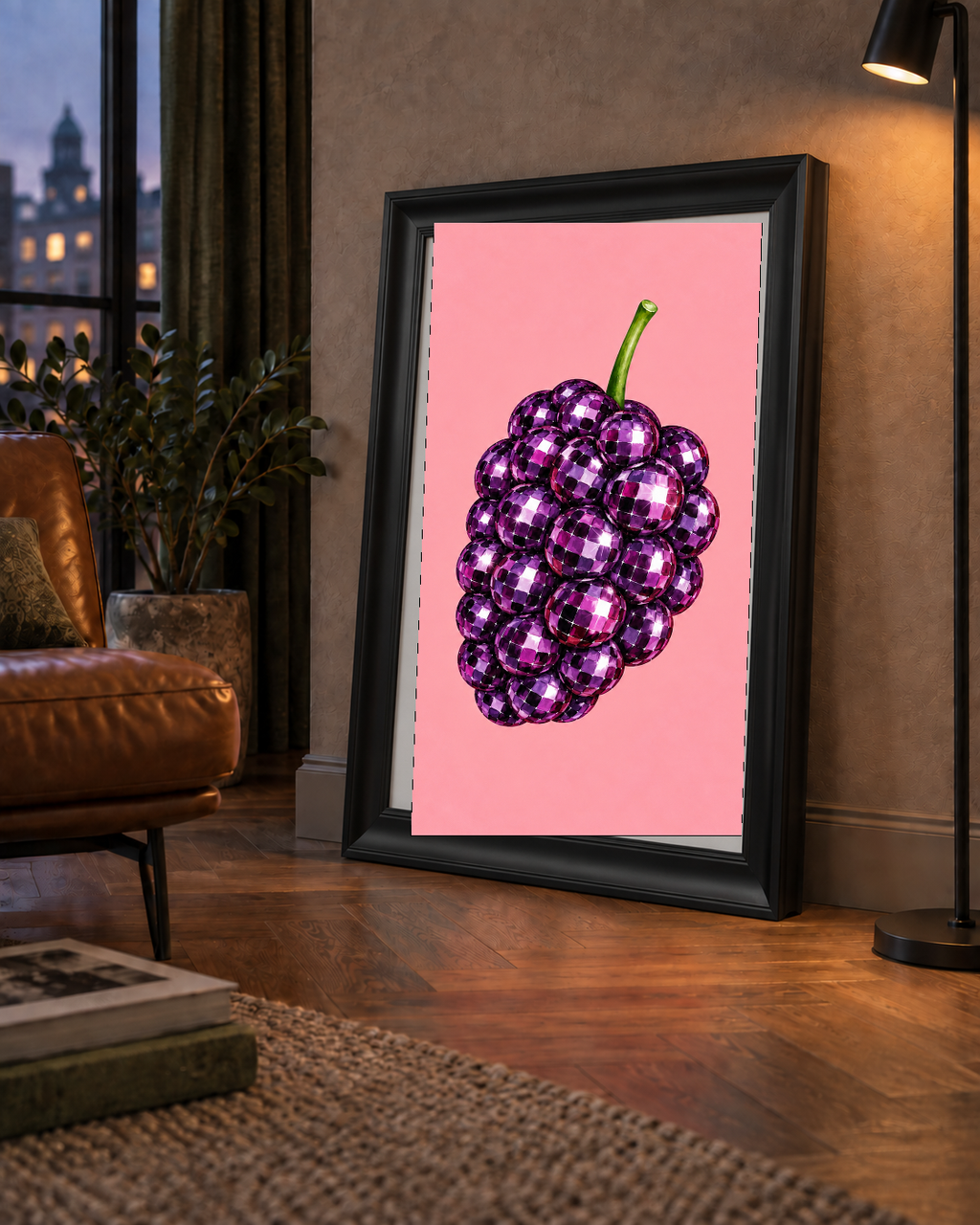 Disco Toplu Böğürtlen Poster – Pembe Zeminde Pop Art Duvar Dekoru