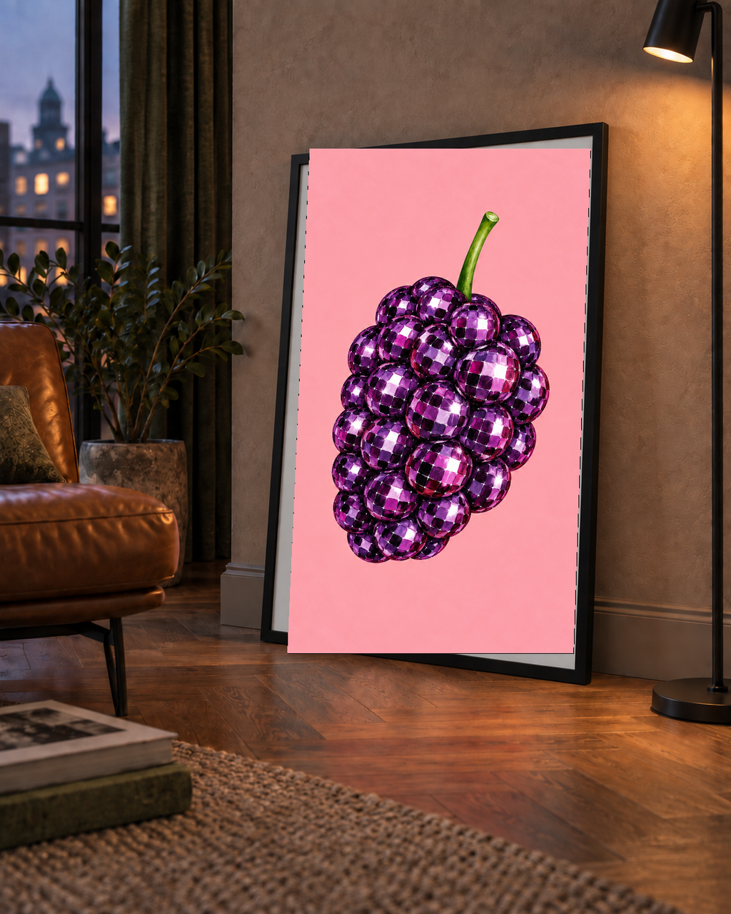 Disco Toplu Böğürtlen Poster – Pembe Zeminde Pop Art Duvar Dekoru