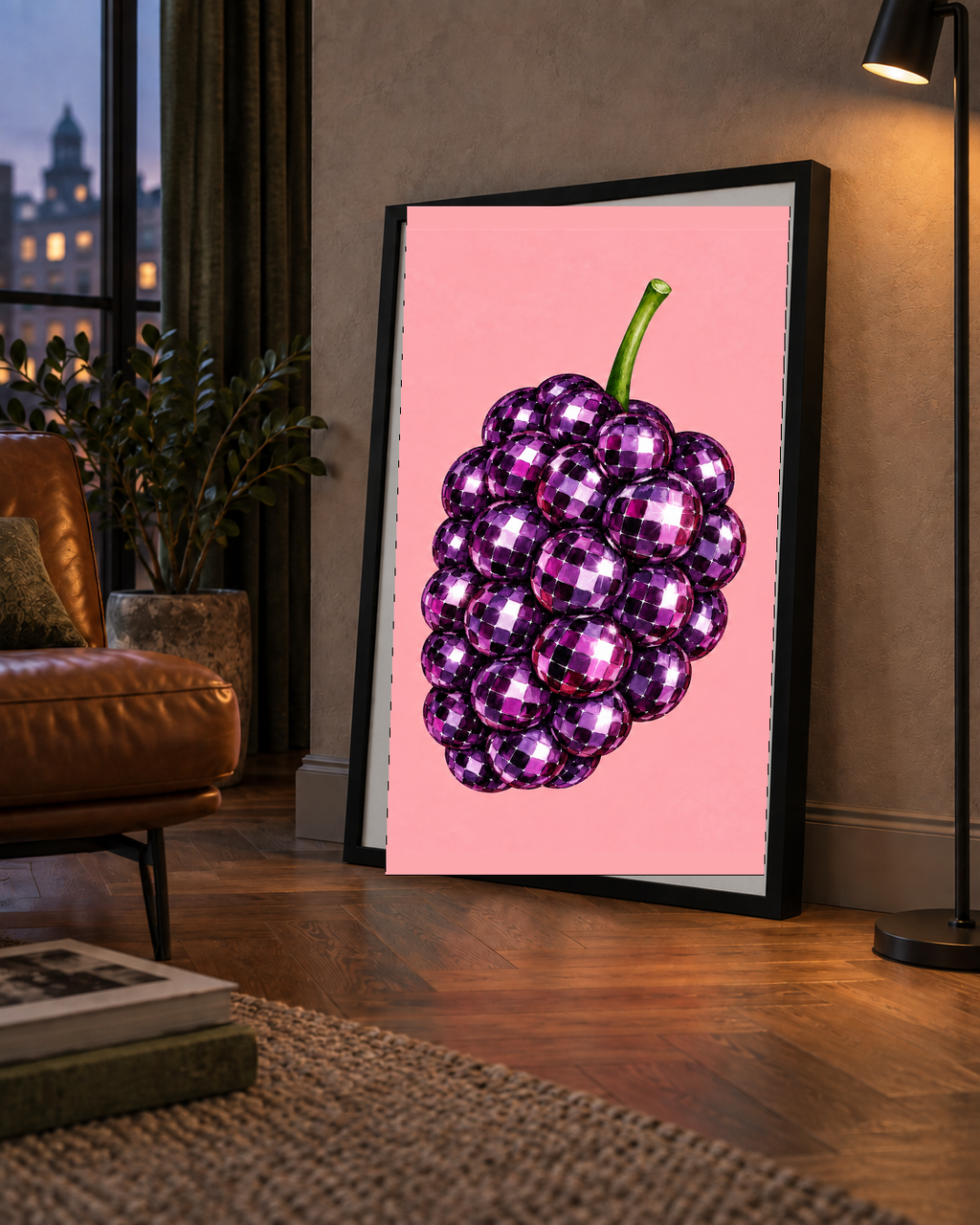 Disco Toplu Böğürtlen Poster – Pembe Zeminde Pop Art Duvar Dekoru