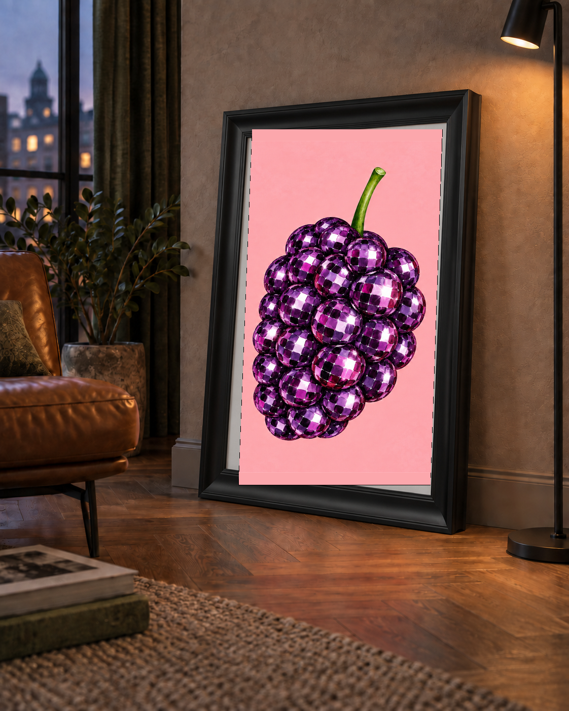 Disco Toplu Böğürtlen Poster – Pembe Zeminde Pop Art Duvar Dekoru