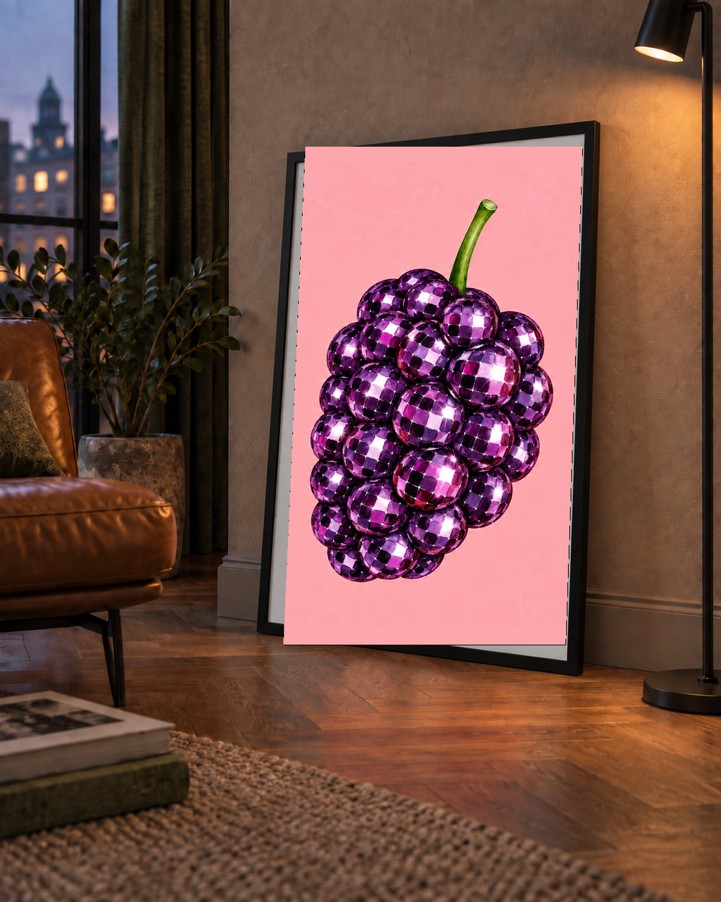 Disco Toplu Böğürtlen Poster – Pembe Zeminde Pop Art Duvar Dekoru