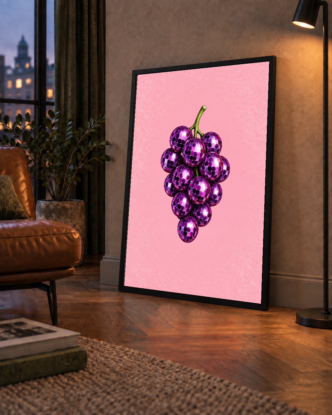 Disco Topu Üzüm Salkımı Dijital Poster - Pembe Duvar Dekoru