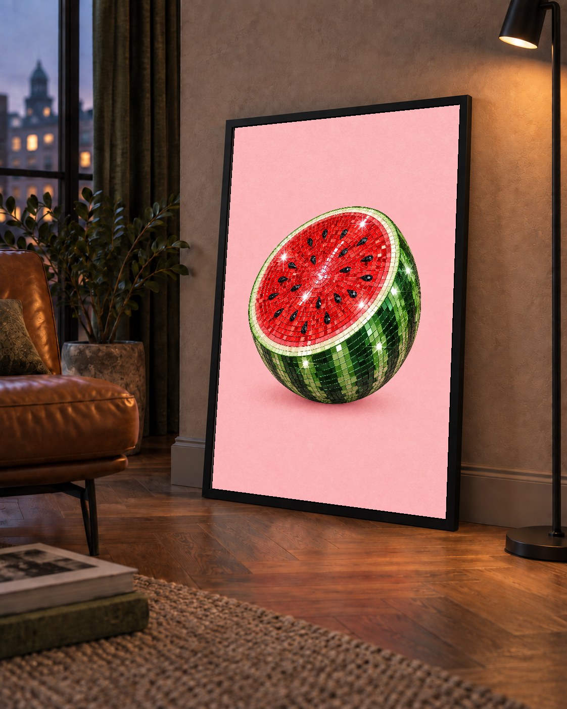 Disko Topu Karpuz Dijital Sanat Poster – Parlak ve Modern Dekor