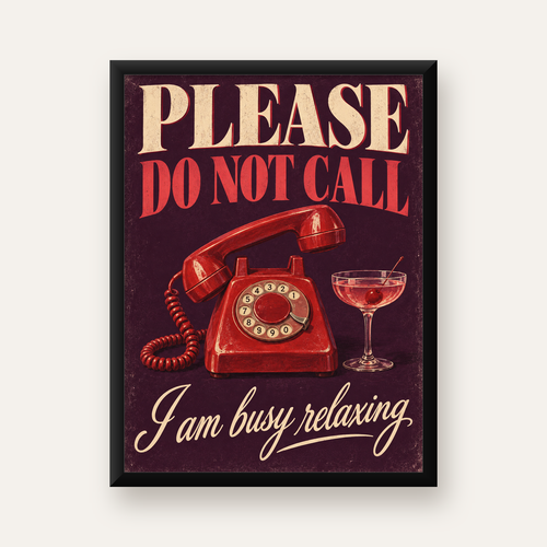 Retro Telefon ve Kokteyl Desenli Poster – Modern Duvar Sanatı