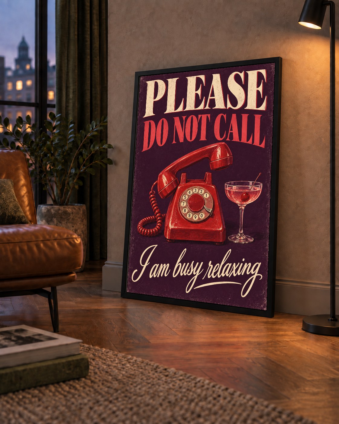 Retro Telefon ve Kokteyl Desenli Poster – Modern Duvar Sanatı
