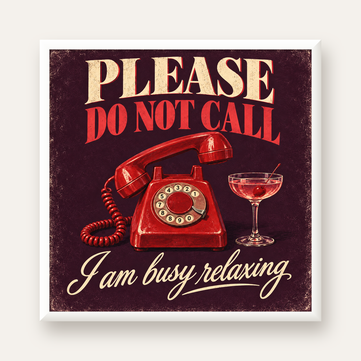 Retro Telefon ve Kokteyl Desenli Poster – Modern Duvar Sanatı — beyaz çerçeveli kare poster