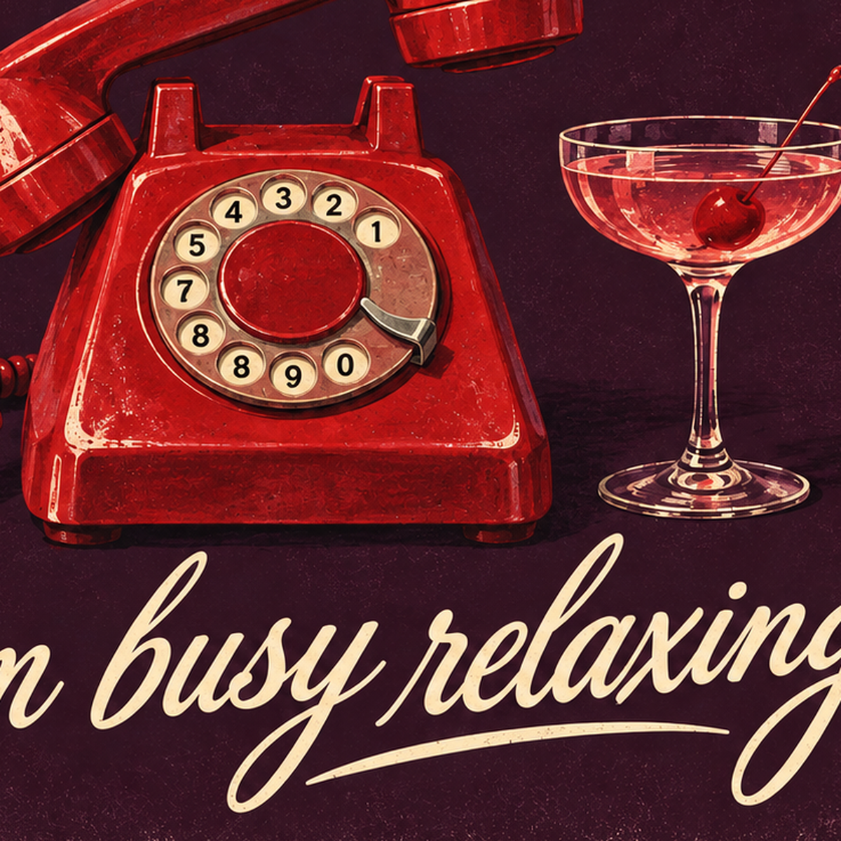 Retro Telefon ve Kokteyl Desenli Poster – Modern Duvar Sanatı — baskının yakın çekimi, kâğıt dokusu ve renk detayı
