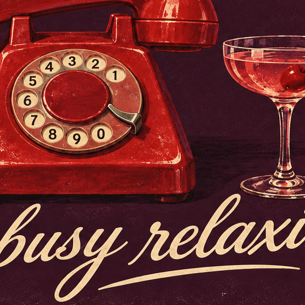 Retro Telefon ve Kokteyl Desenli Poster – Modern Duvar Sanatı — baskının yakın çekimi, kâğıt dokusu ve renk detayı