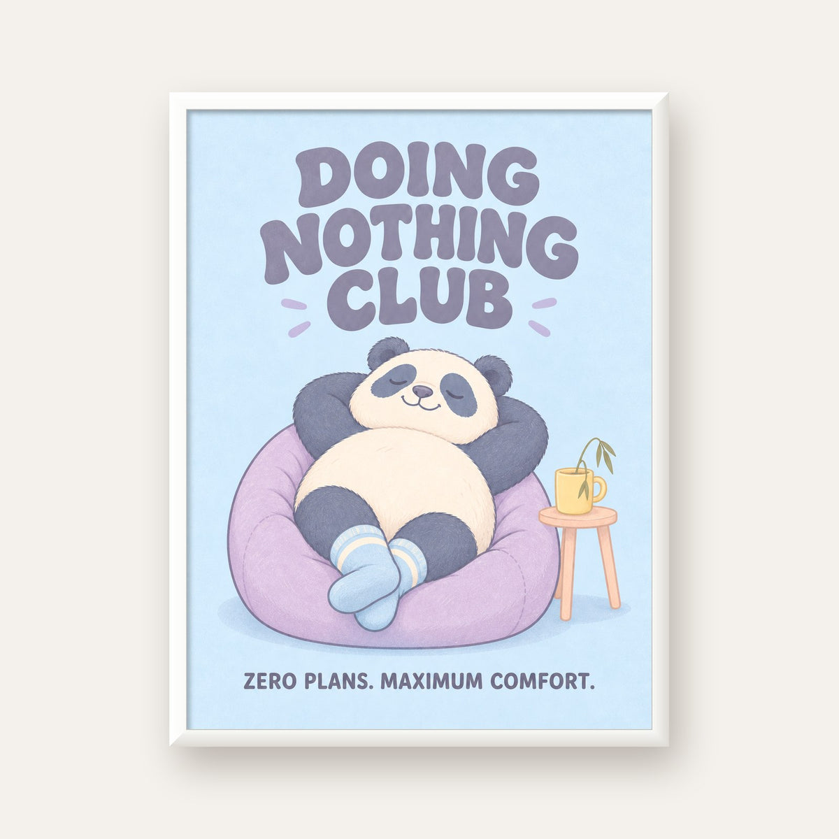 Rahatlayan Panda: Dijital İllüstrasyon Poster Baskı — beyaz çerçeveli dikey poster