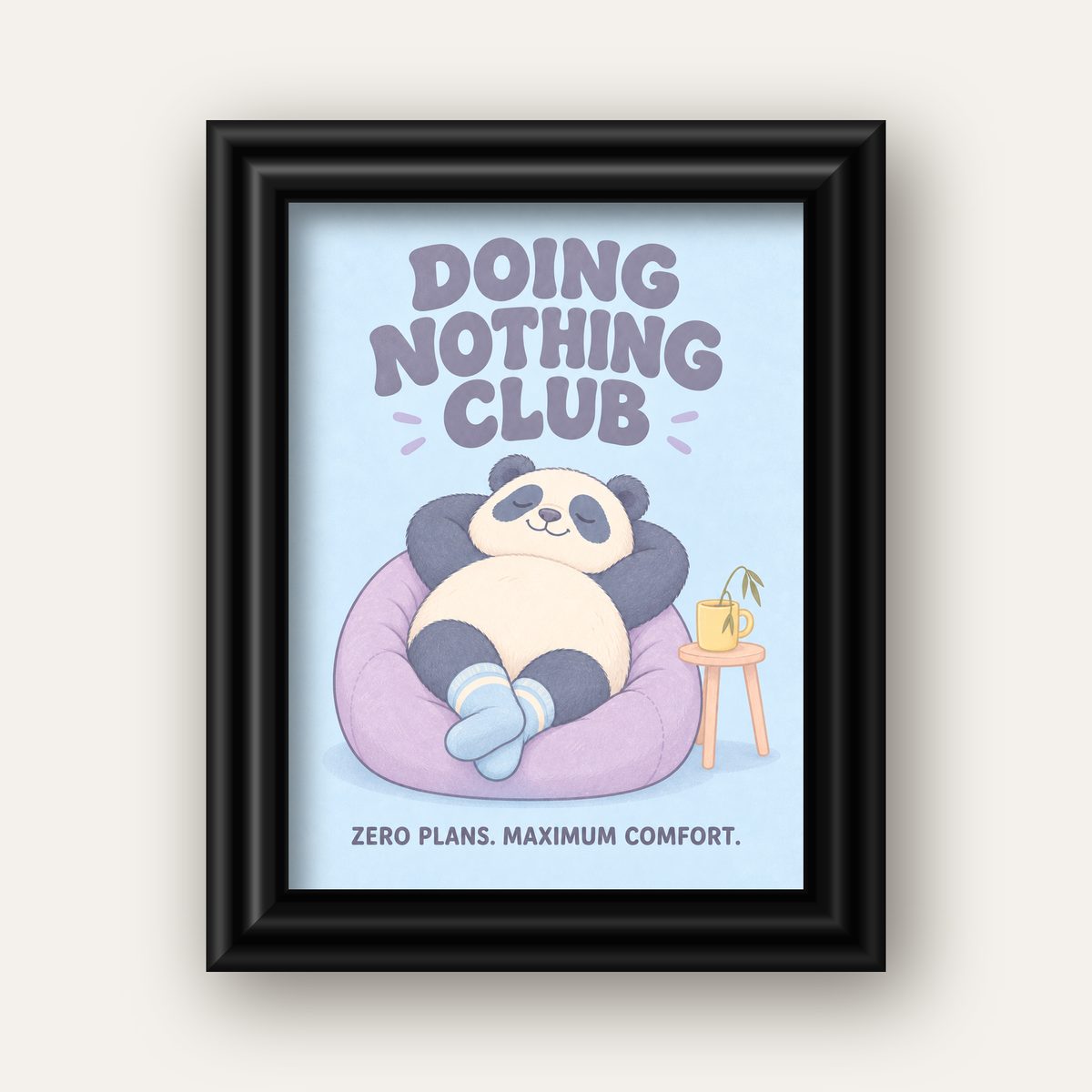 Rahatlayan Panda: Dijital İllüstrasyon Poster Baskı — siyah galeri çerçeveli