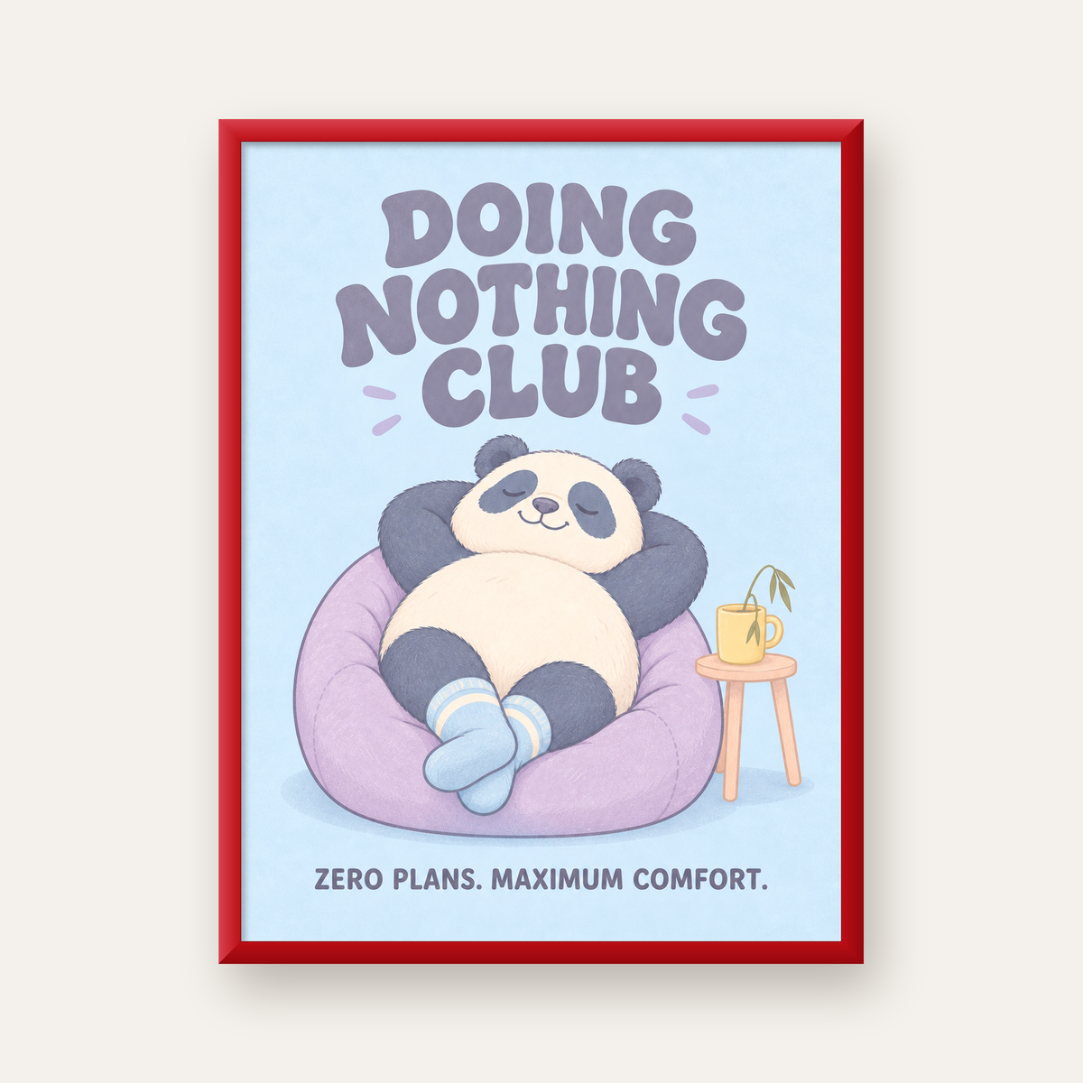 Rahatlayan Panda: Dijital İllüstrasyon Poster Baskı — kırmızı çerçeveli