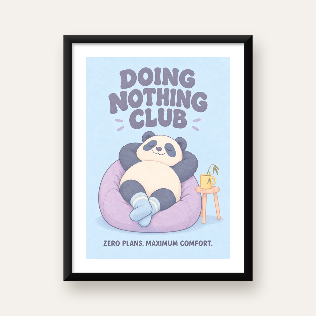 Rahatlayan Panda: Dijital İllüstrasyon Poster Baskı — Dikey baskı, beyaz paspartulu