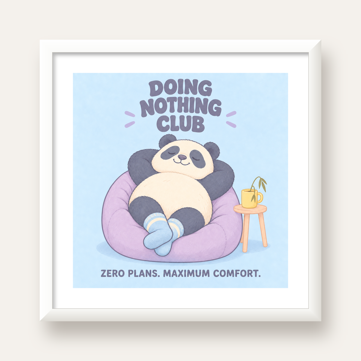 Rahatlayan Panda: Dijital İllüstrasyon Poster Baskı — beyaz çerçeveli kare poster