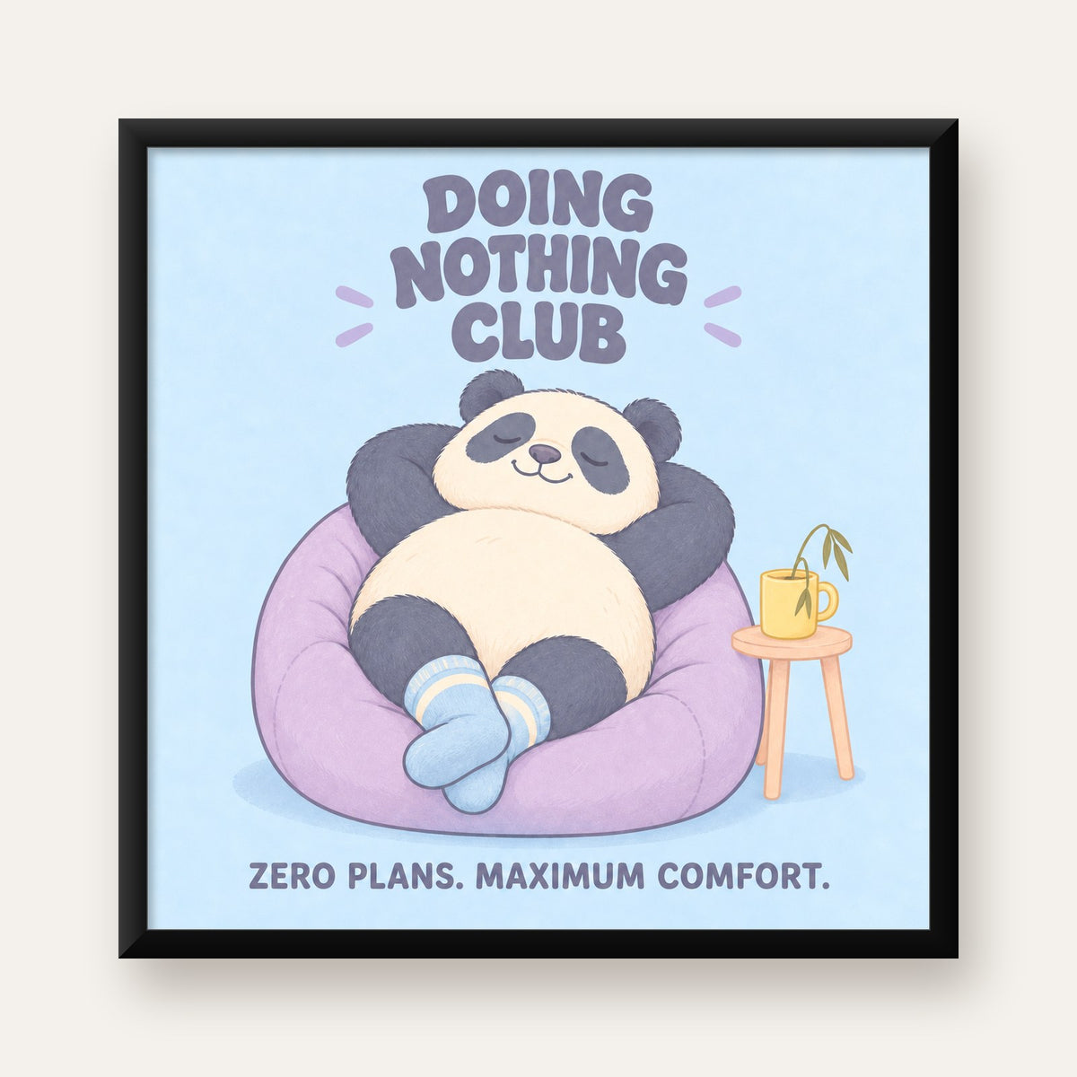 Rahatlayan Panda: Dijital İllüstrasyon Poster Baskı — Kare baskı, düz siyah çerçeveli duvar posteri