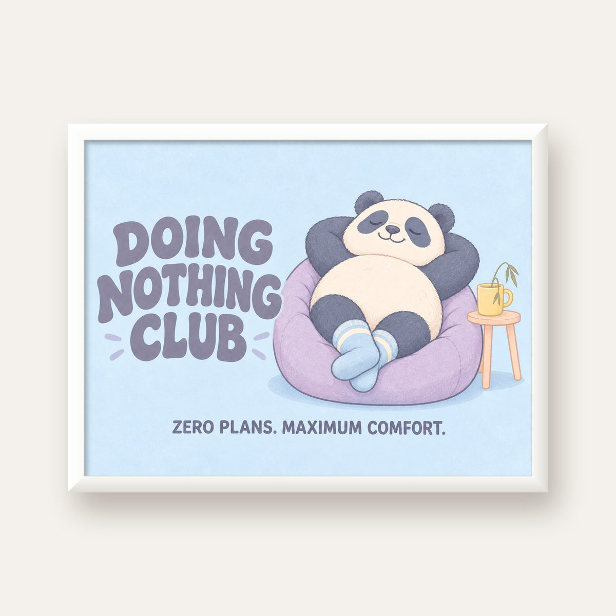 Rahatlayan Panda: Dijital İllüstrasyon Poster Baskı — beyaz çerçeveli yatay poster