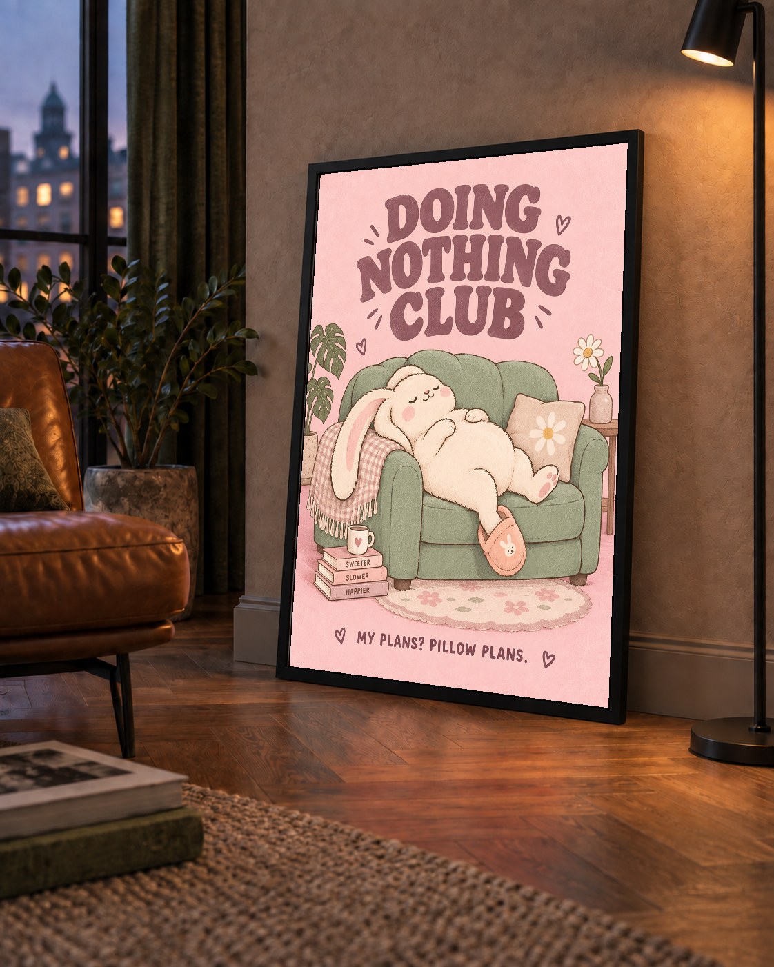 Tembel Tavşan Posteri – Doing Nothing Club, Pastel Çizim